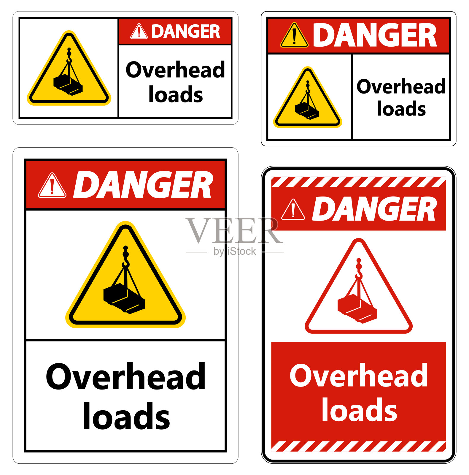 危险，高架负载文字，坠落危险危险警告标志插画图片素材