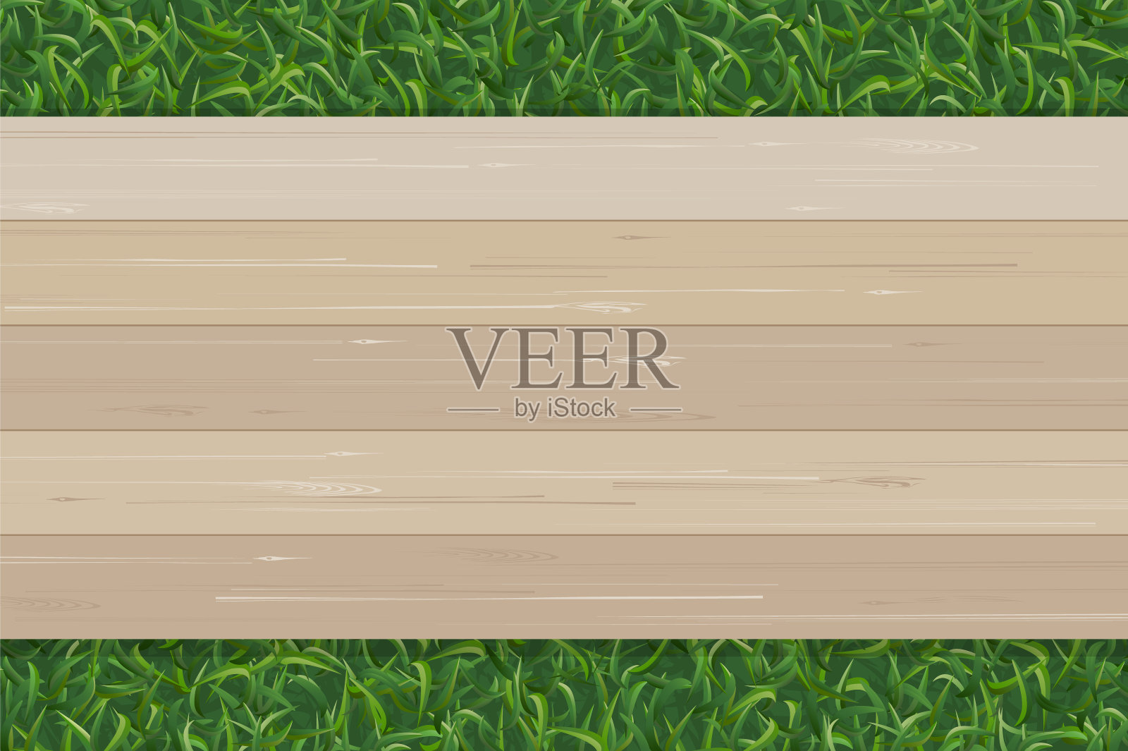 绿草纹理，木纹为背景。插画图片素材