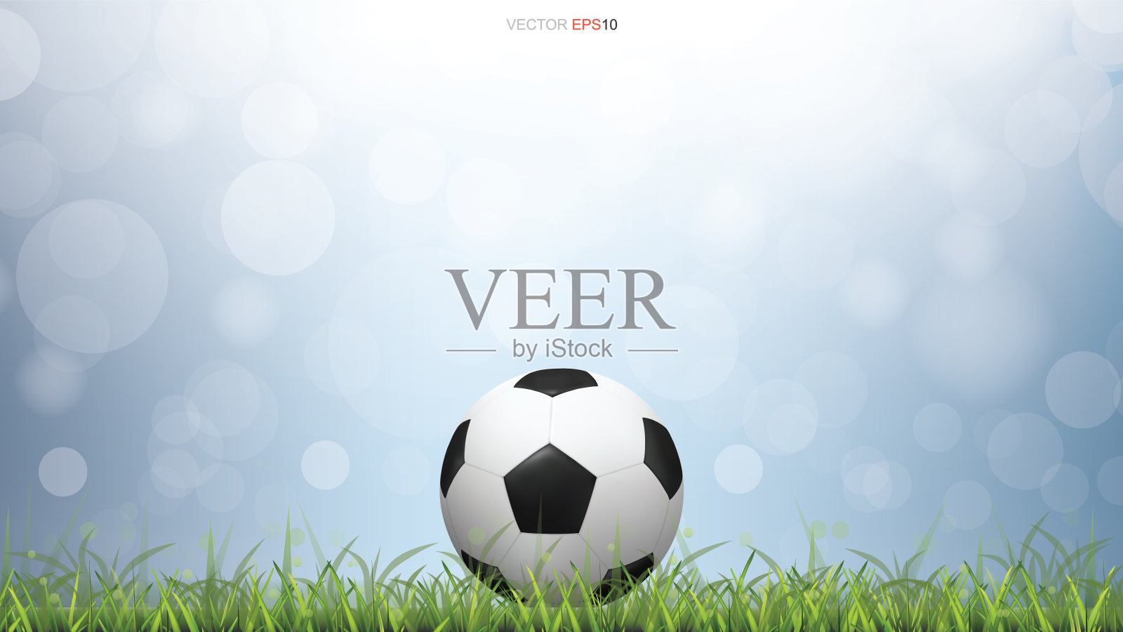 足球足球在绿色的草地上与光模糊的焦景背景。插画图片素材