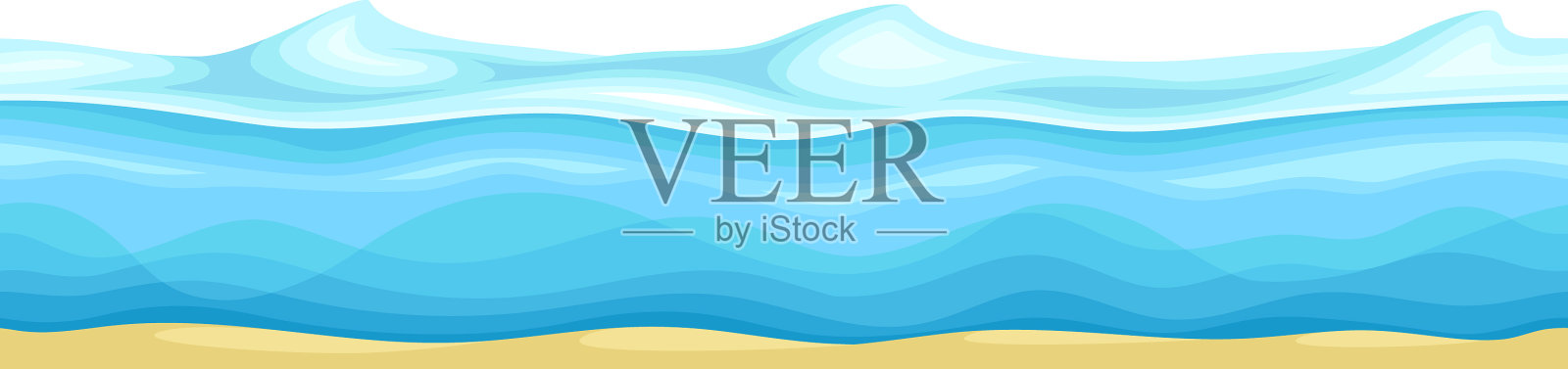 蓝色的水面上有弯曲的波浪插画图片素材