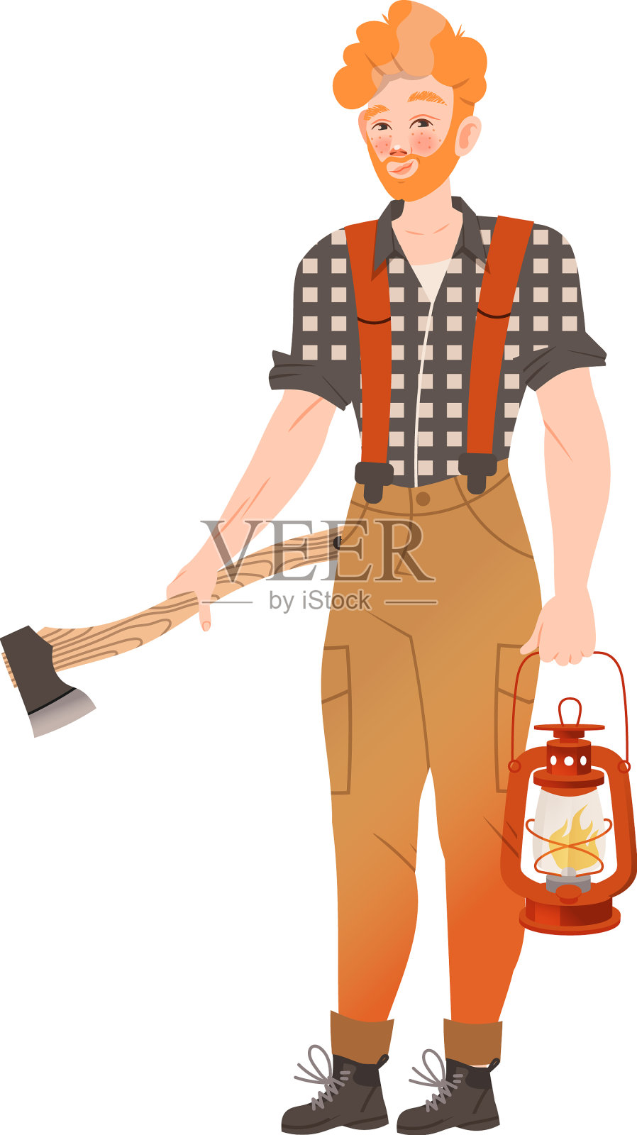 红发长胡子的伐木工或穿格子衣服的伐木工插画图片素材