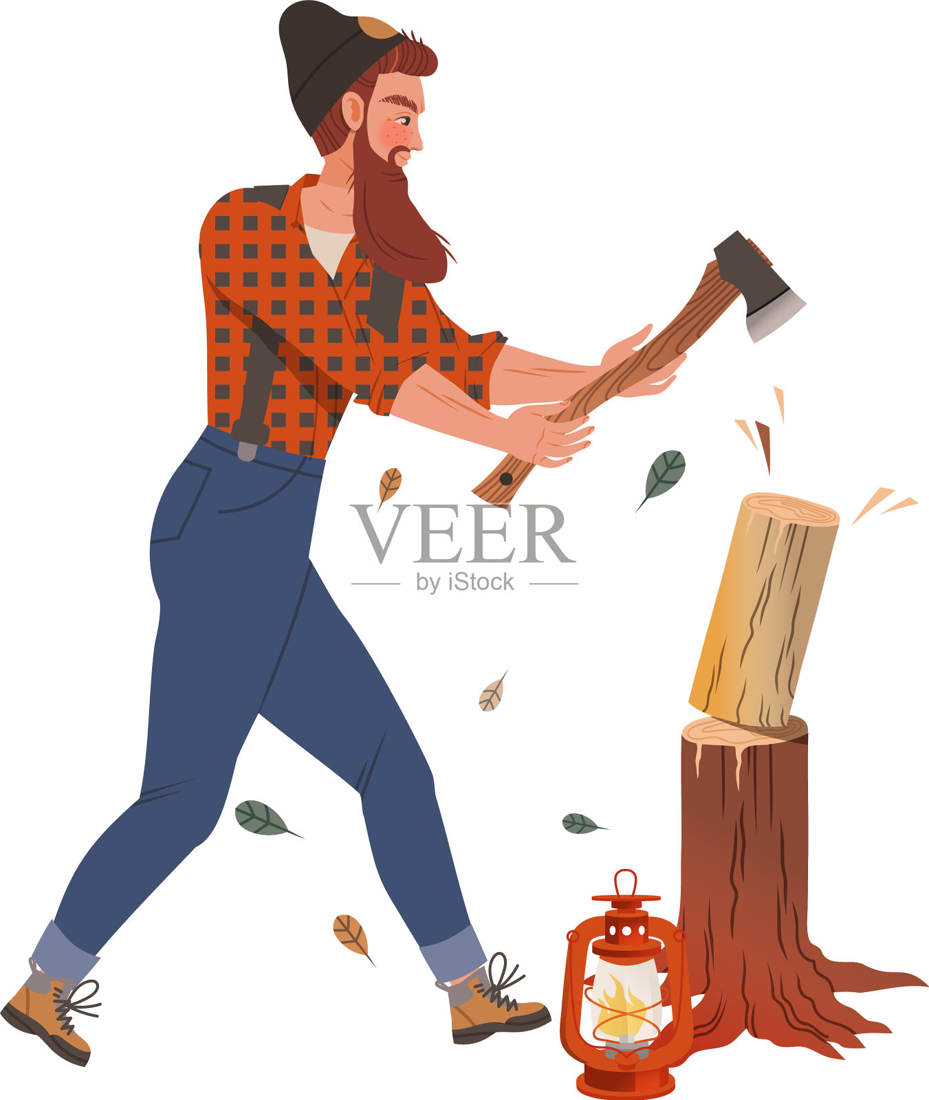 长胡子的伐木工或穿着格子衬衫的伐木工插画图片素材