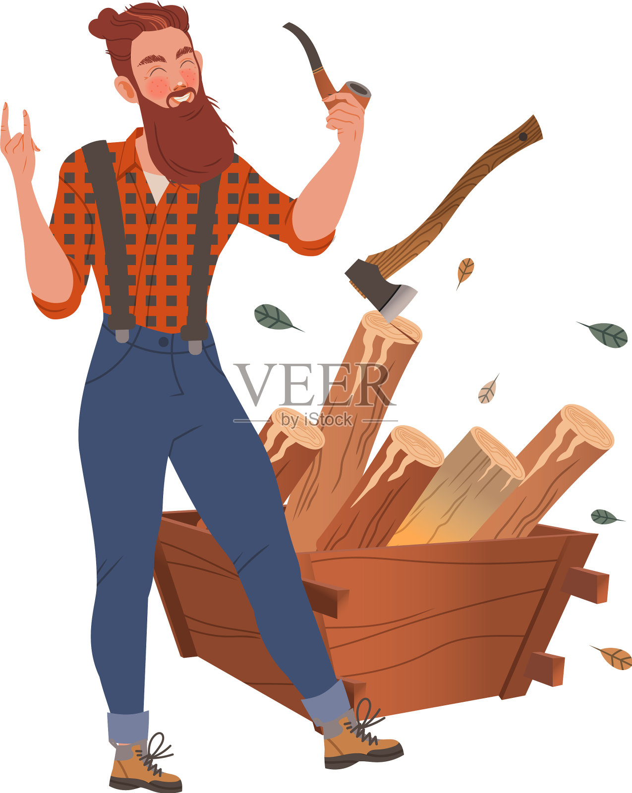 长胡子的伐木工或穿红格子衣服的伐木工插画图片素材