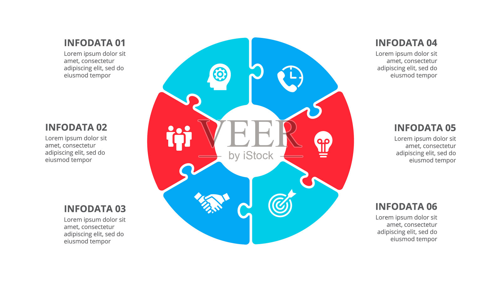 用6个选项圈出拼图信息图插画图片素材