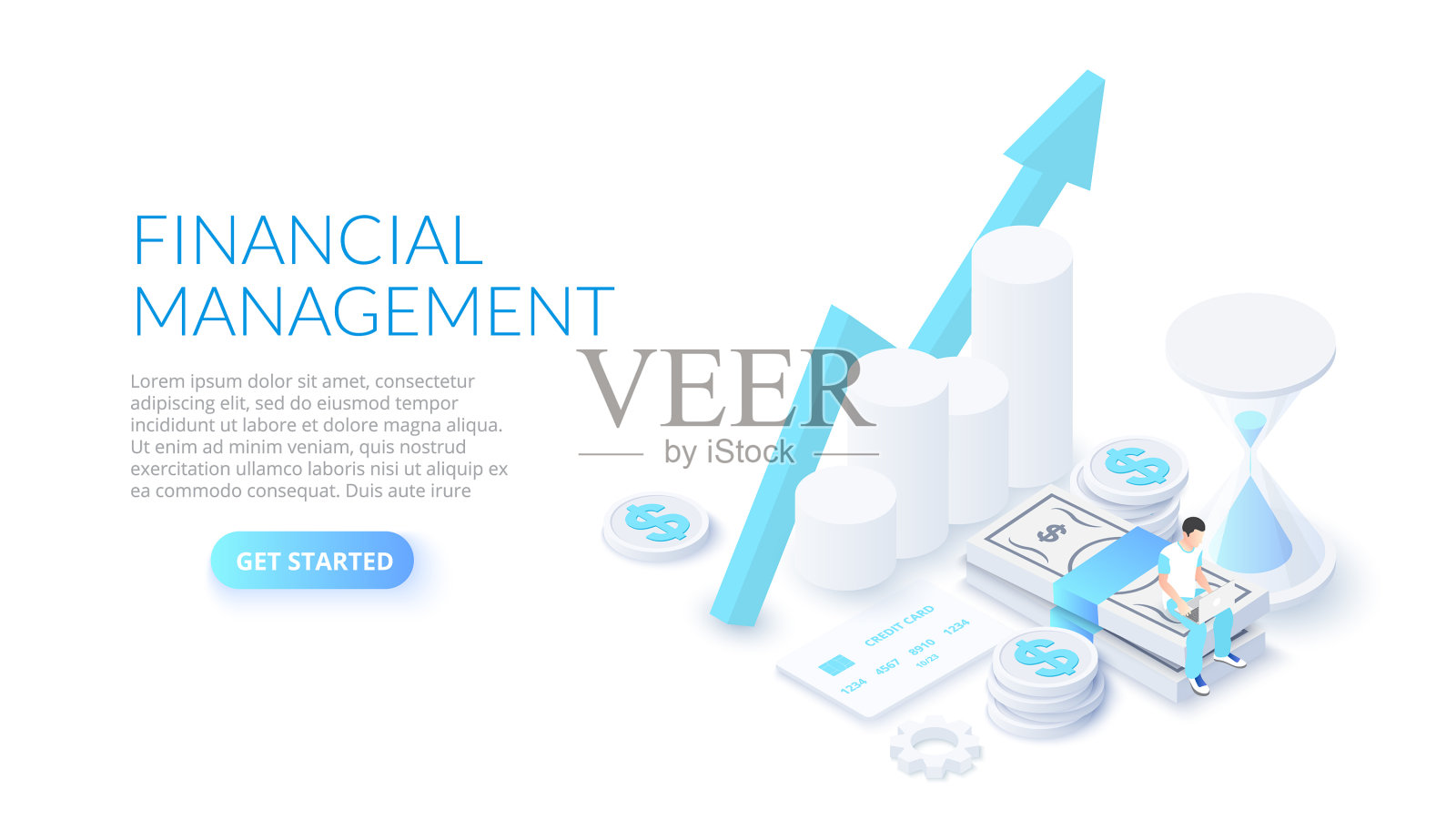 财务管理设计理念与坐式插画图片素材