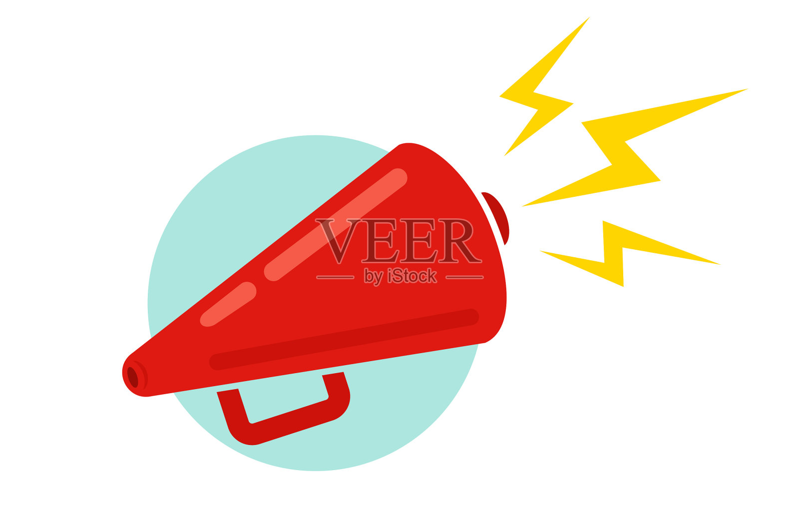 红色扩音器，蓝色背景，复古风格插画图片素材