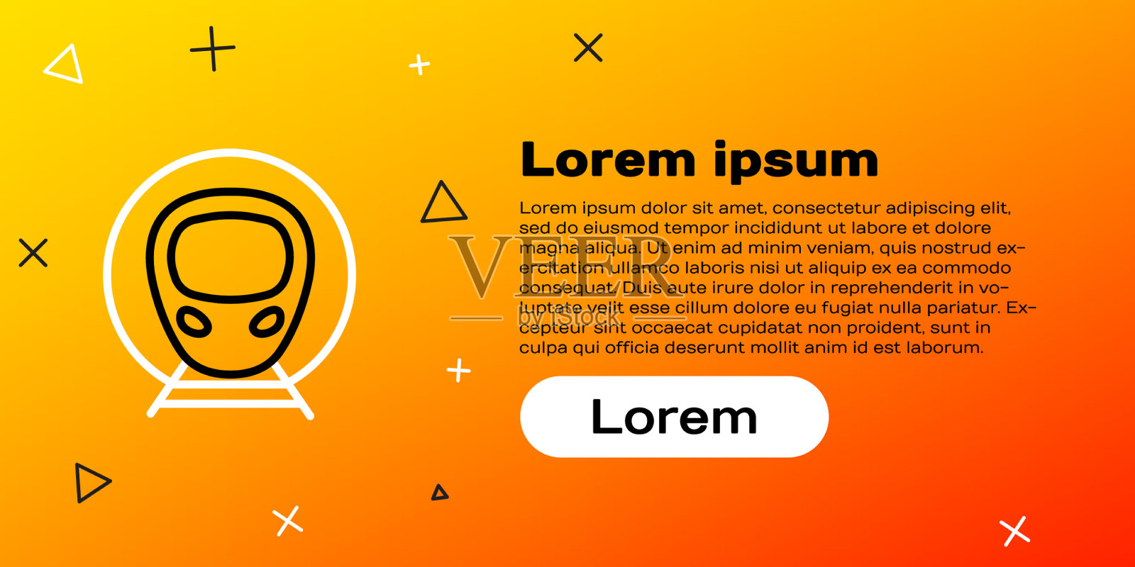 线火车和铁路图标隔离在黄色插画图片素材