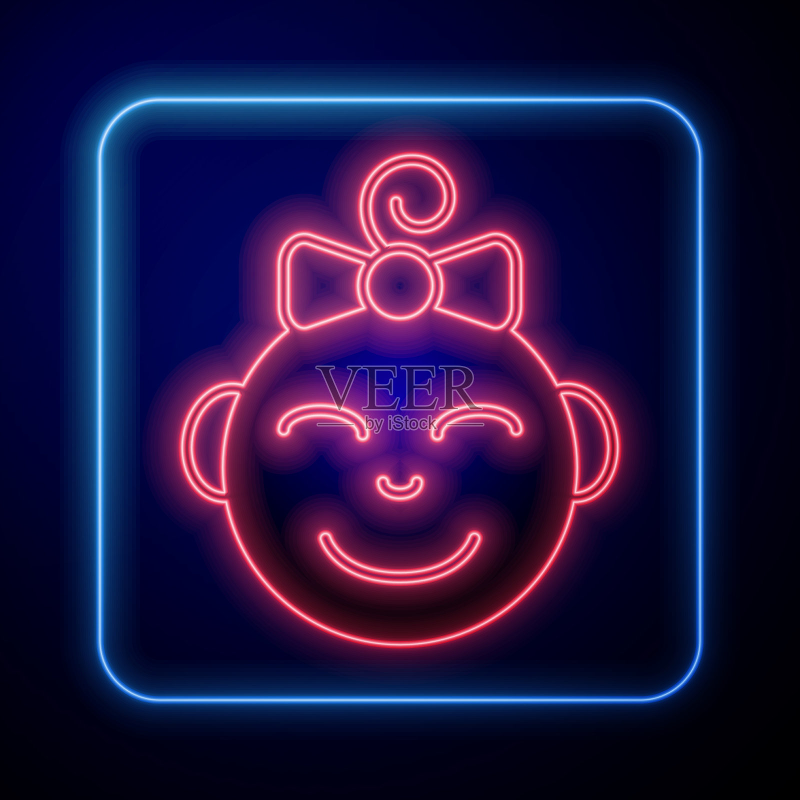 发光的霓虹灯快乐小女孩头图标孤立插画图片素材