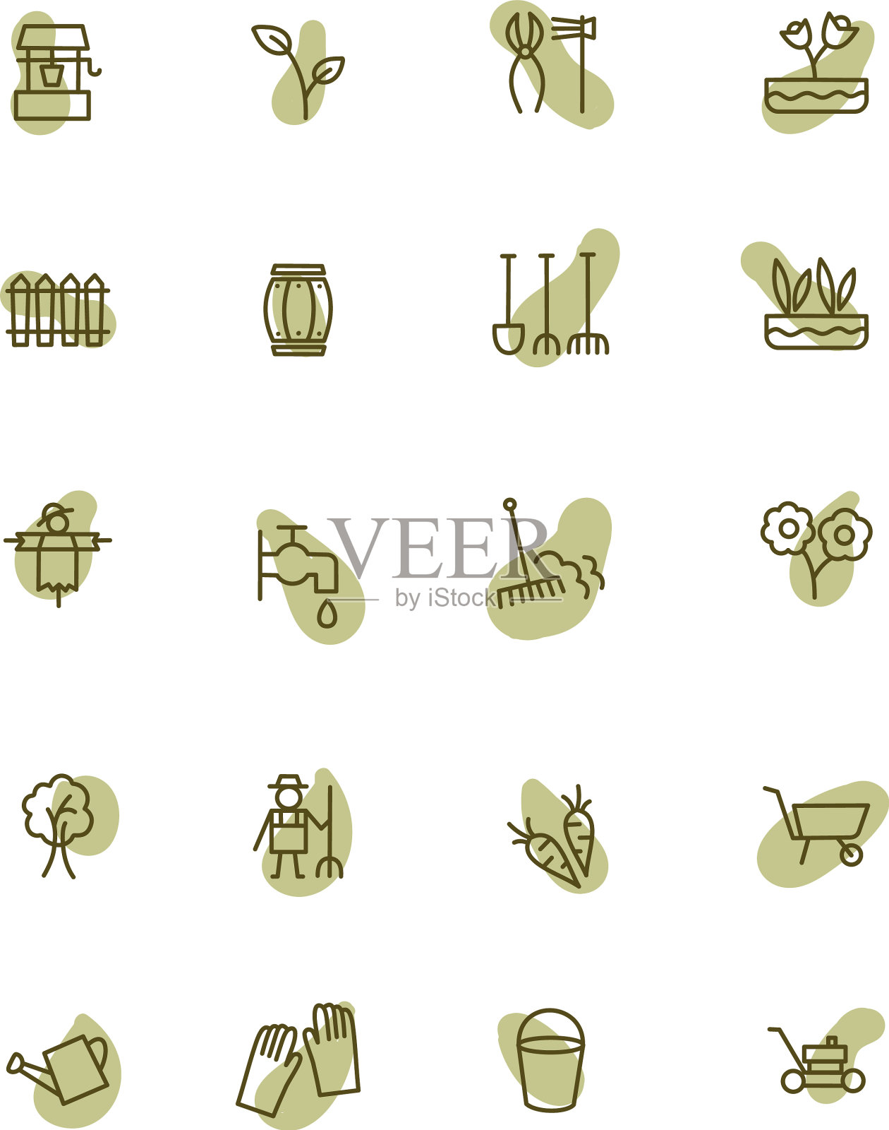 白色背景下的绿色园艺插画图片素材