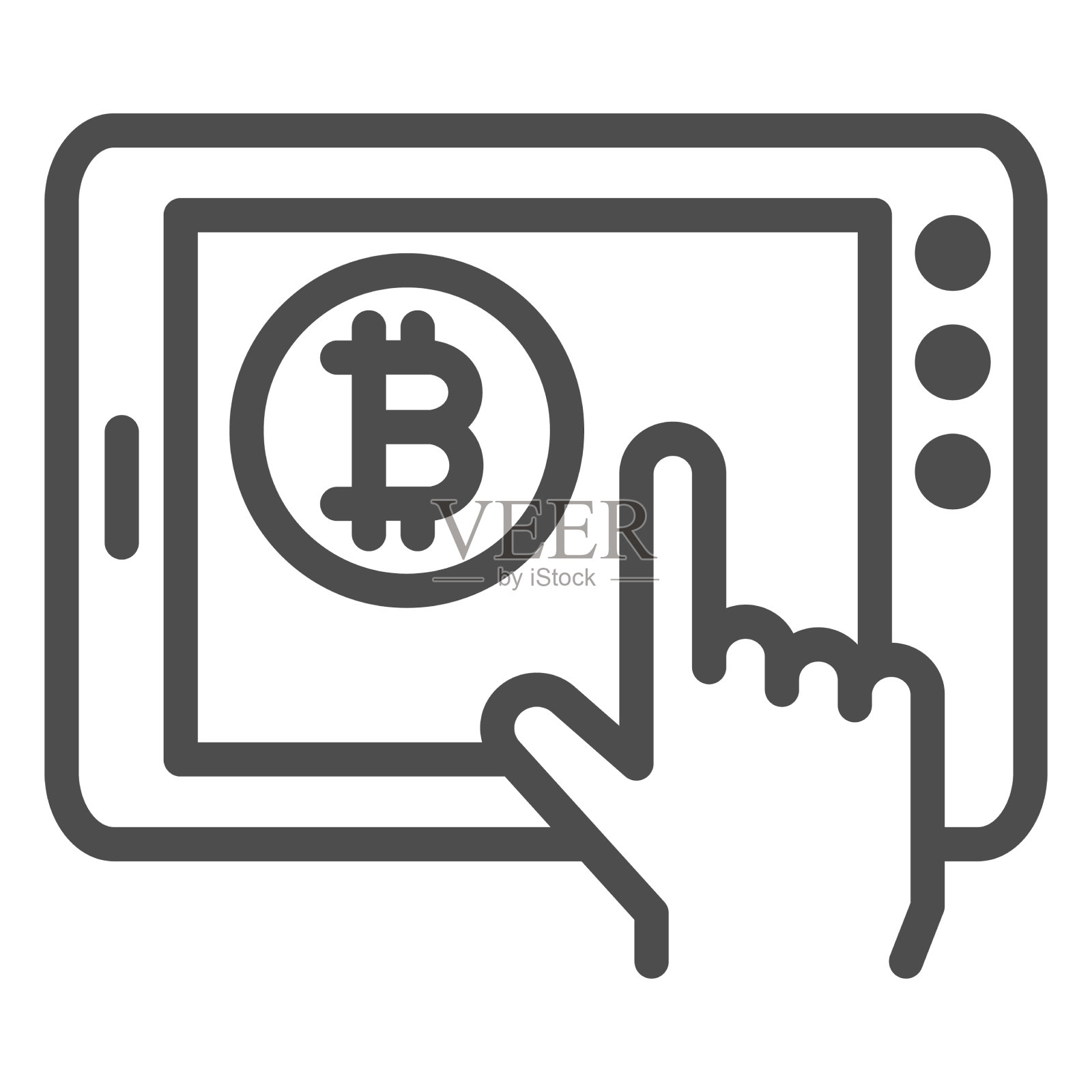 平板电脑上的比特币标志和手线图标插画图片素材