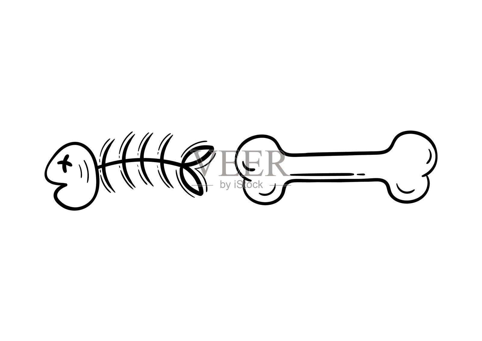 手绘的鱼骨和骨头设计元素图片