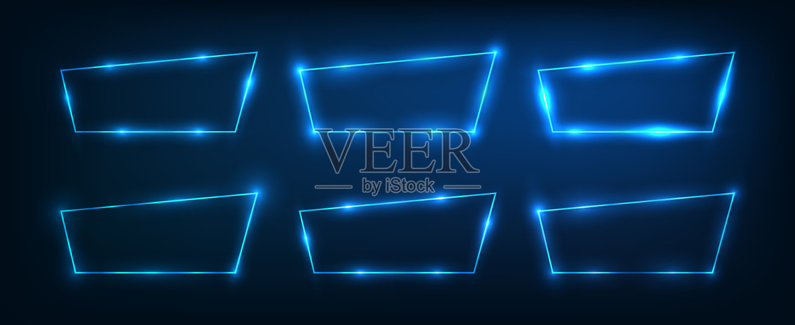 一套六霓虹灯框架闪烁的效果插画图片素材