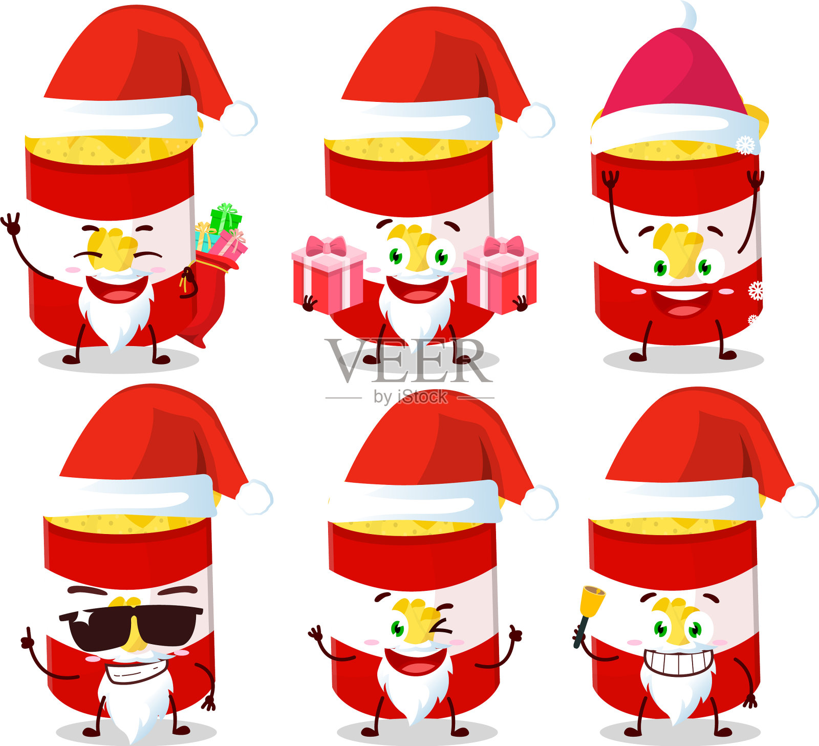 圣诞老人的表情和薯片插画图片素材