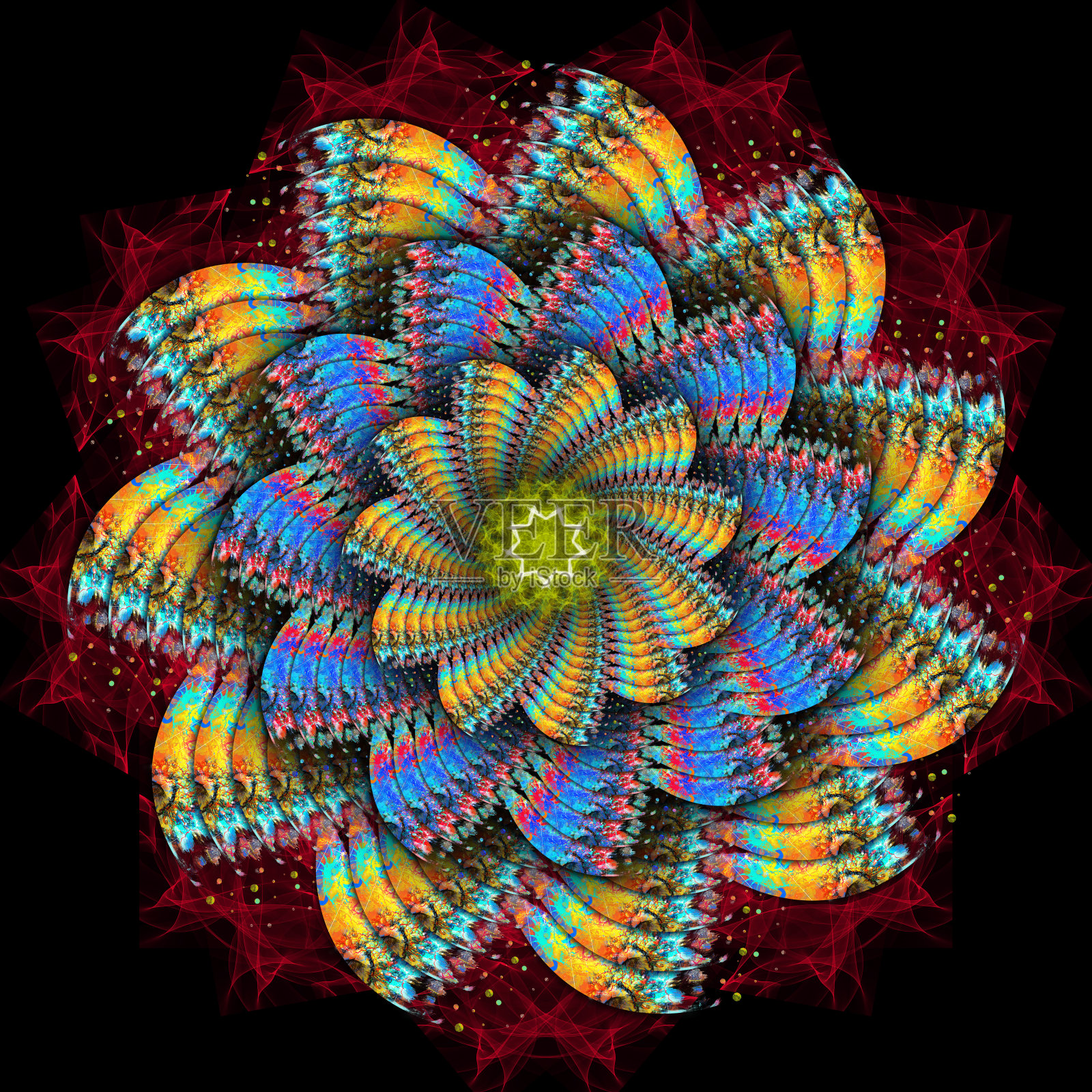 彩色插图斐波那契分形花插画图片素材