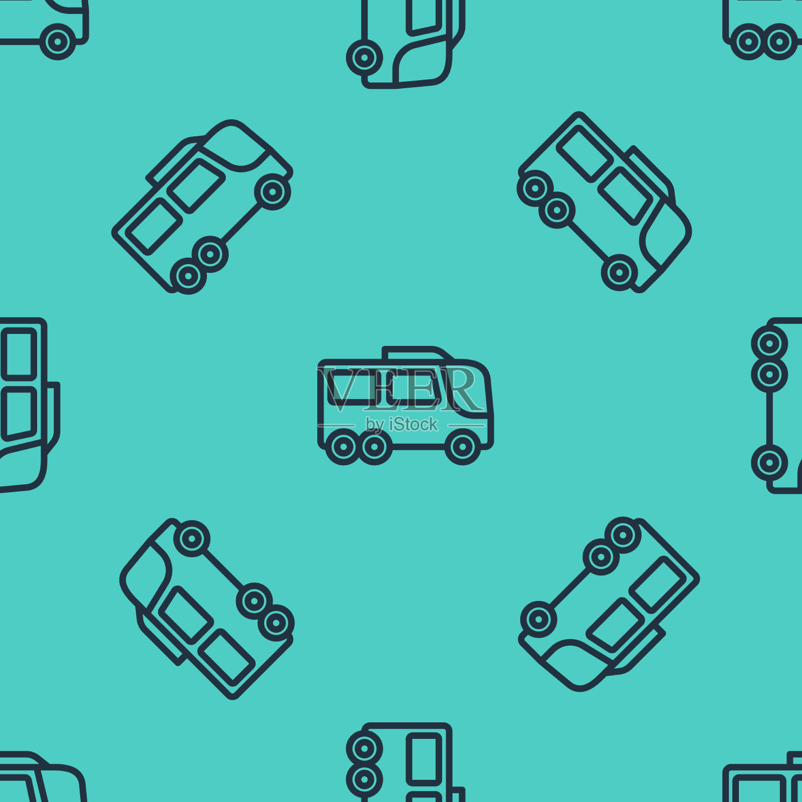 黑线公交车图标隔离无缝模式上插画图片素材