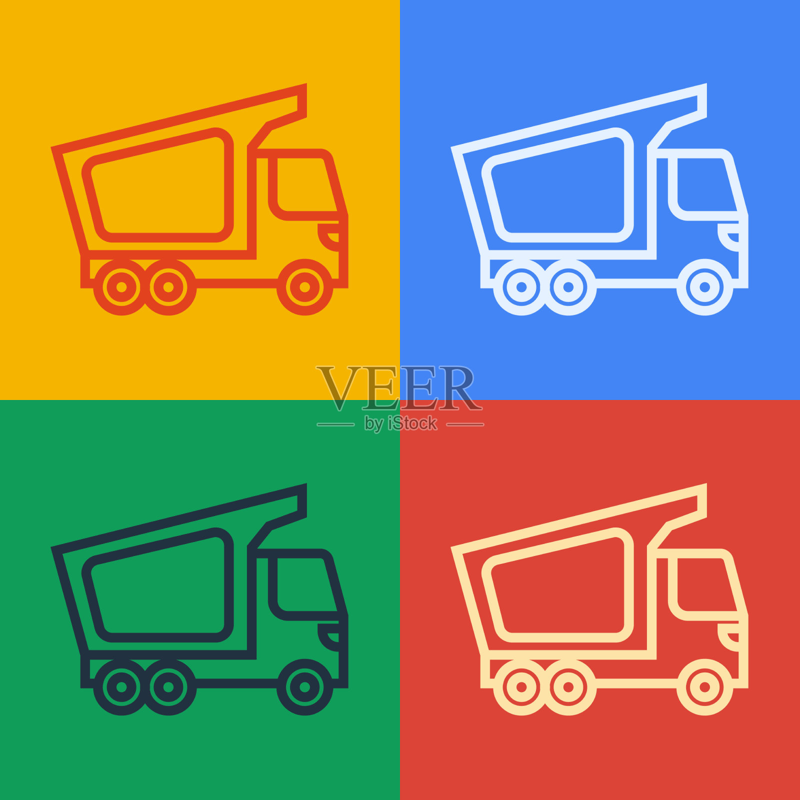 波普艺术线交付货运卡车车辆图标插画图片素材