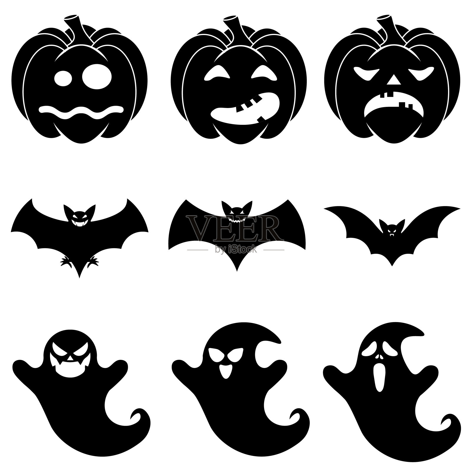 一套万圣节可怕的图标在平面风格的web插画图片素材