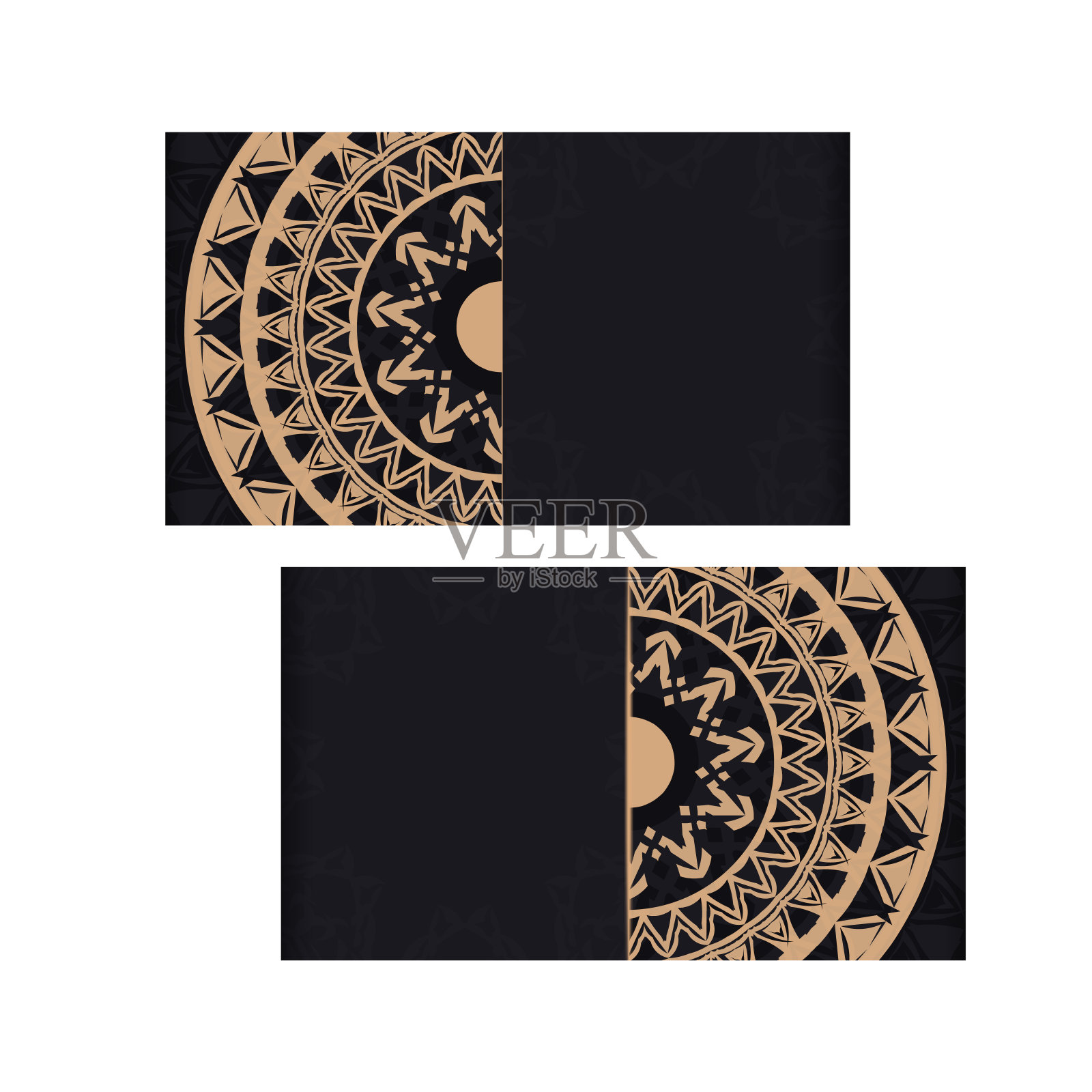 明信片模板在黑色与棕色希腊图案插画图片素材