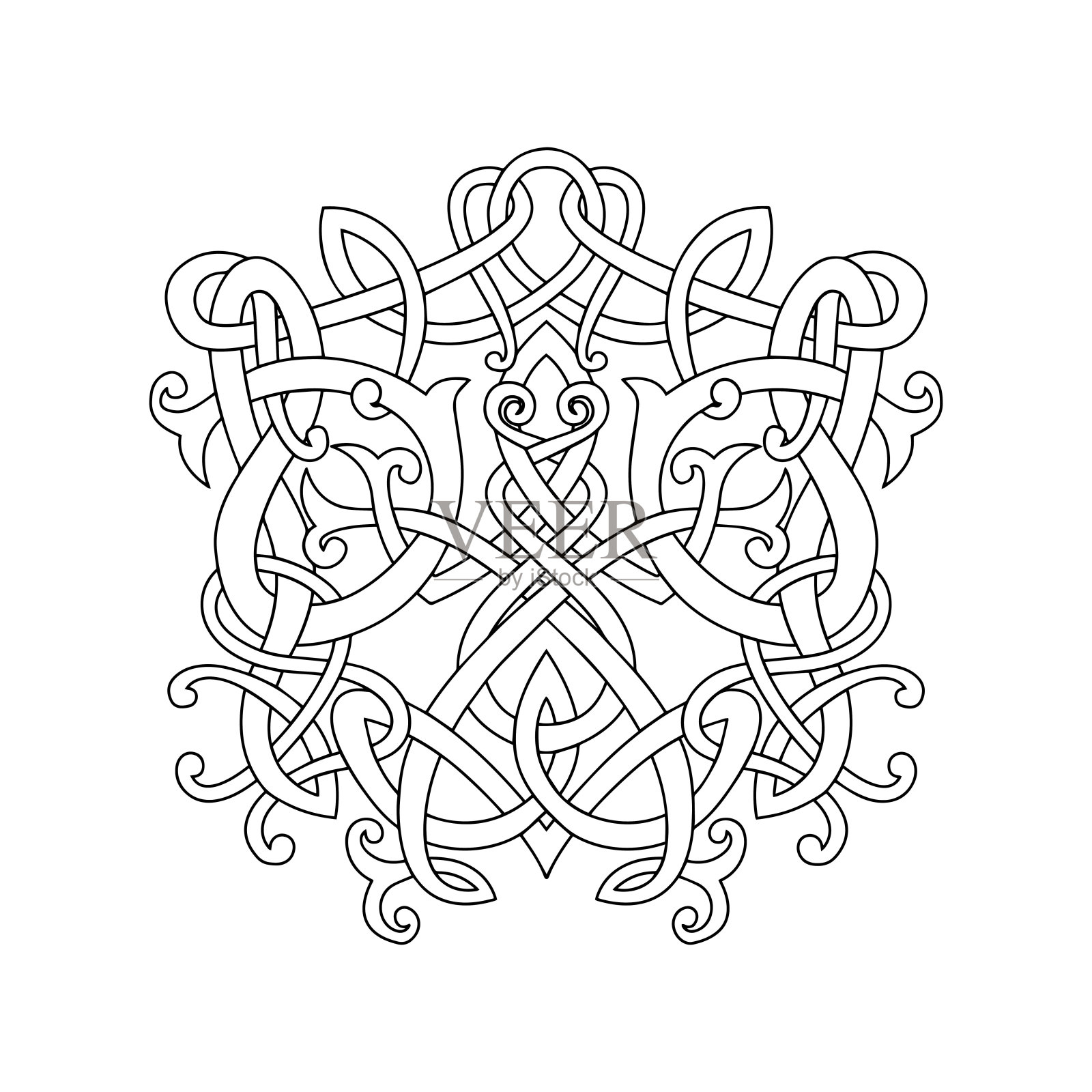 维京风格的青蛙，凯尔特图案和凯尔特结，孤立在黑色，斯堪的纳维亚图案矢量插图，t恤印花插画图片素材