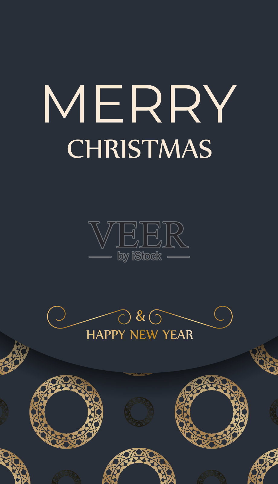 喜庆的传单新年快乐在深蓝色与冬季金色装饰设计模板素材
