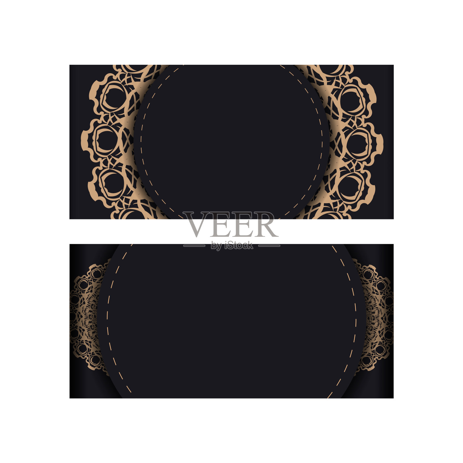 黑色卡与曼荼罗棕色装饰为您的设计。插画图片素材