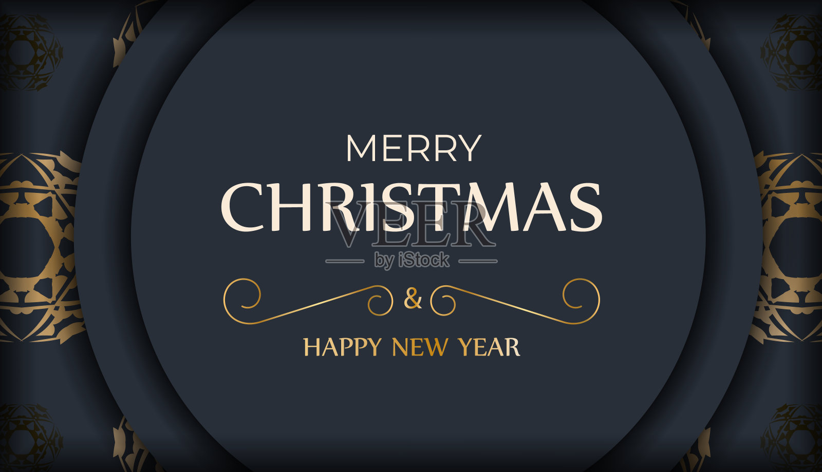 小册子模板圣诞快乐和新年快乐深蓝色与抽象黄金图案插画图片素材