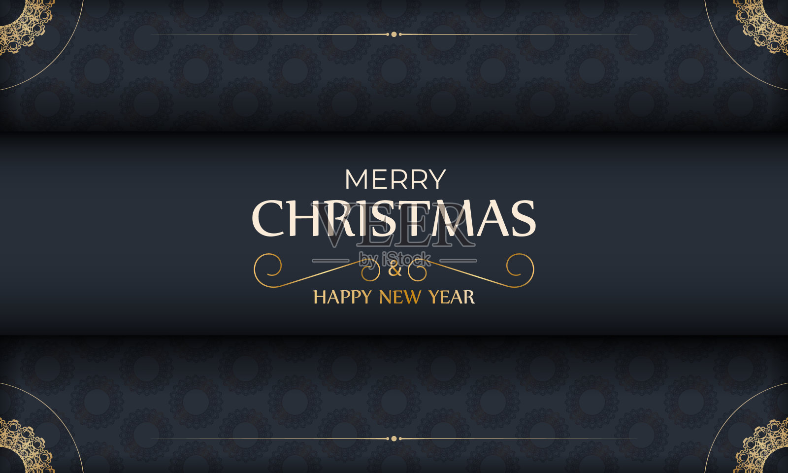 节日传单圣诞快乐和新年在深蓝色与复古图案设计模板素材