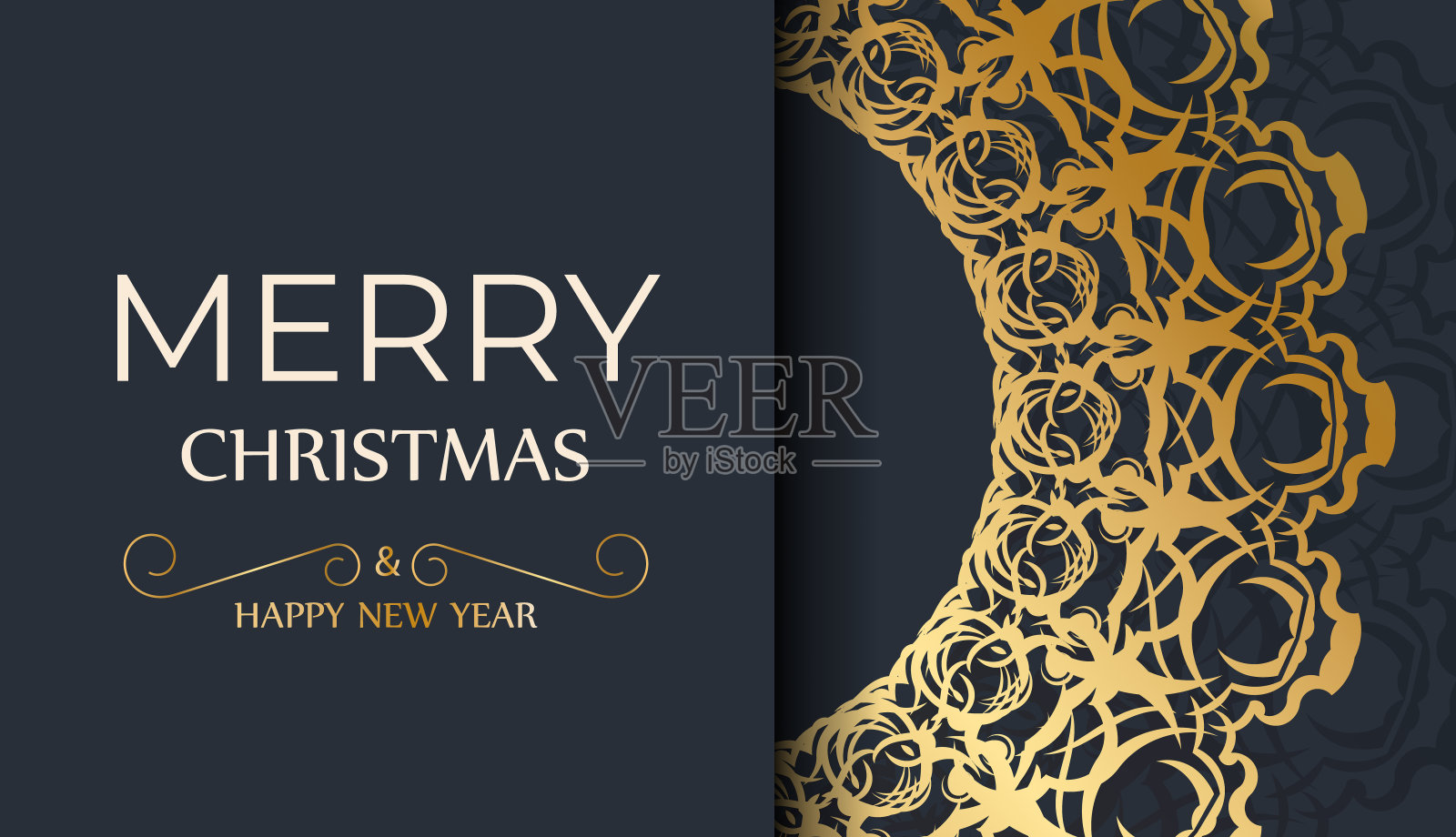 节日宣传册圣诞快乐深蓝色豪华金色图案设计模板素材