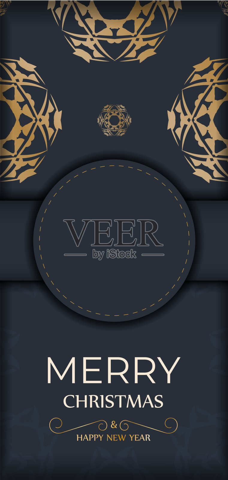 小册子模板圣诞快乐深蓝色与冬季金色装饰设计模板素材