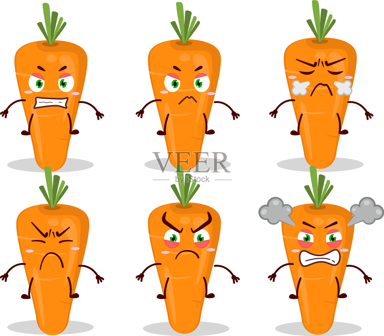 胡萝卜卡通人物有着各种各样的愤怒插画图片素材