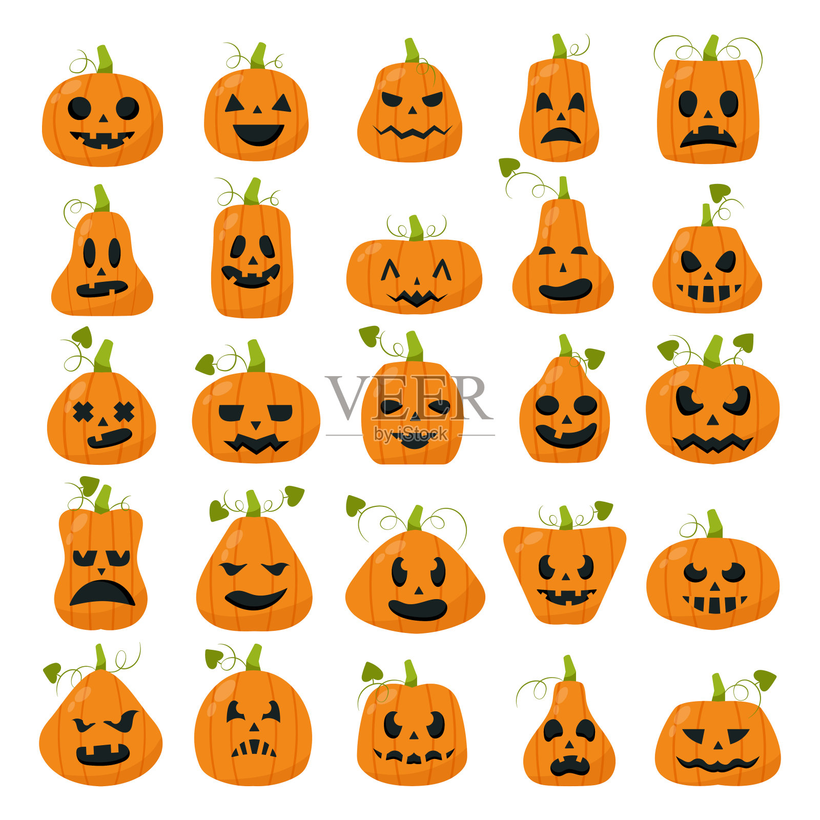 一套25个现实的南瓜为节日万圣节-向量插画图片素材