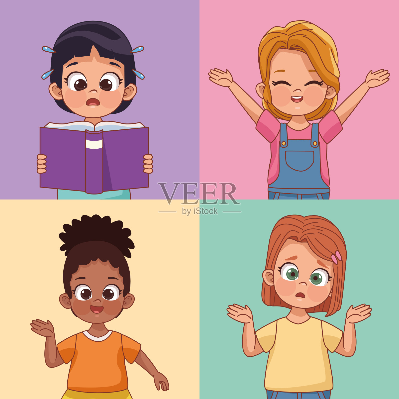 四个女孩的角色插画图片素材