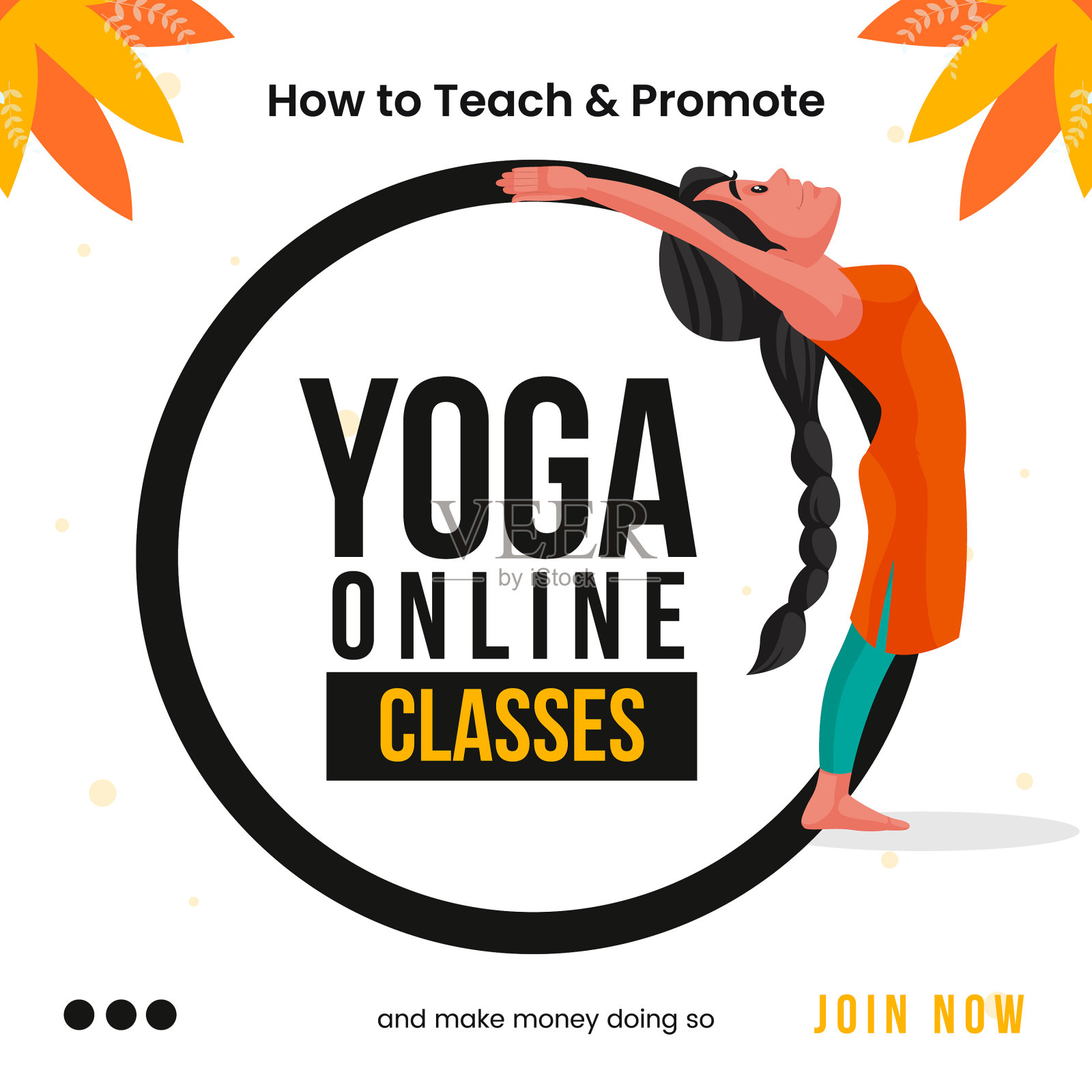 瑜伽在线课程的横幅设计插画图片素材