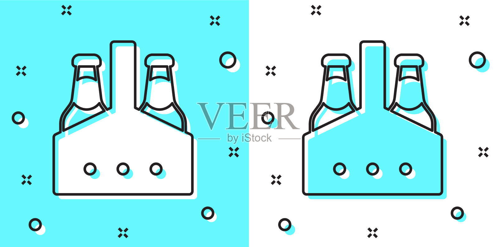 黑线包装的啤酒瓶图标孤立上插画图片素材