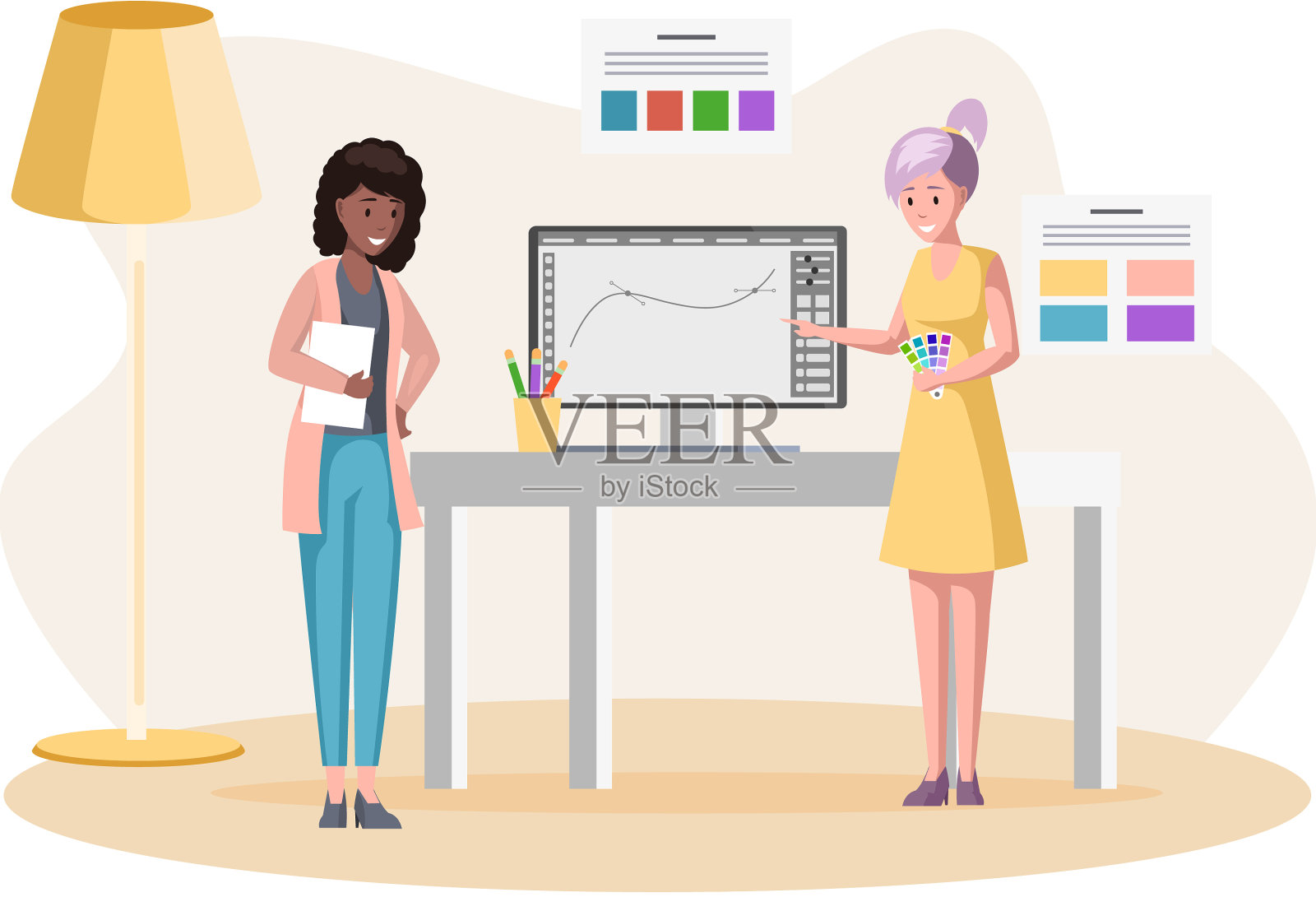 平面设计师创造他的艺术作品使用插画图片素材