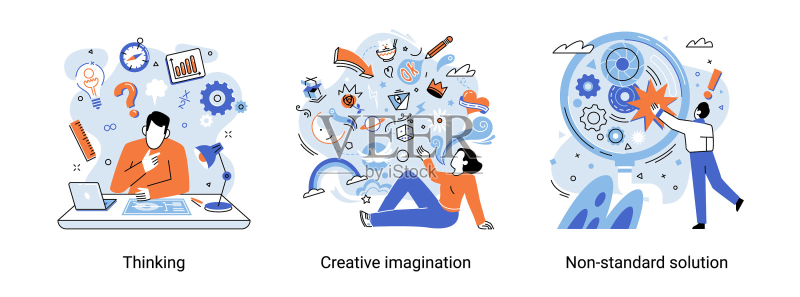 创造性思维的人心态不同图标素材