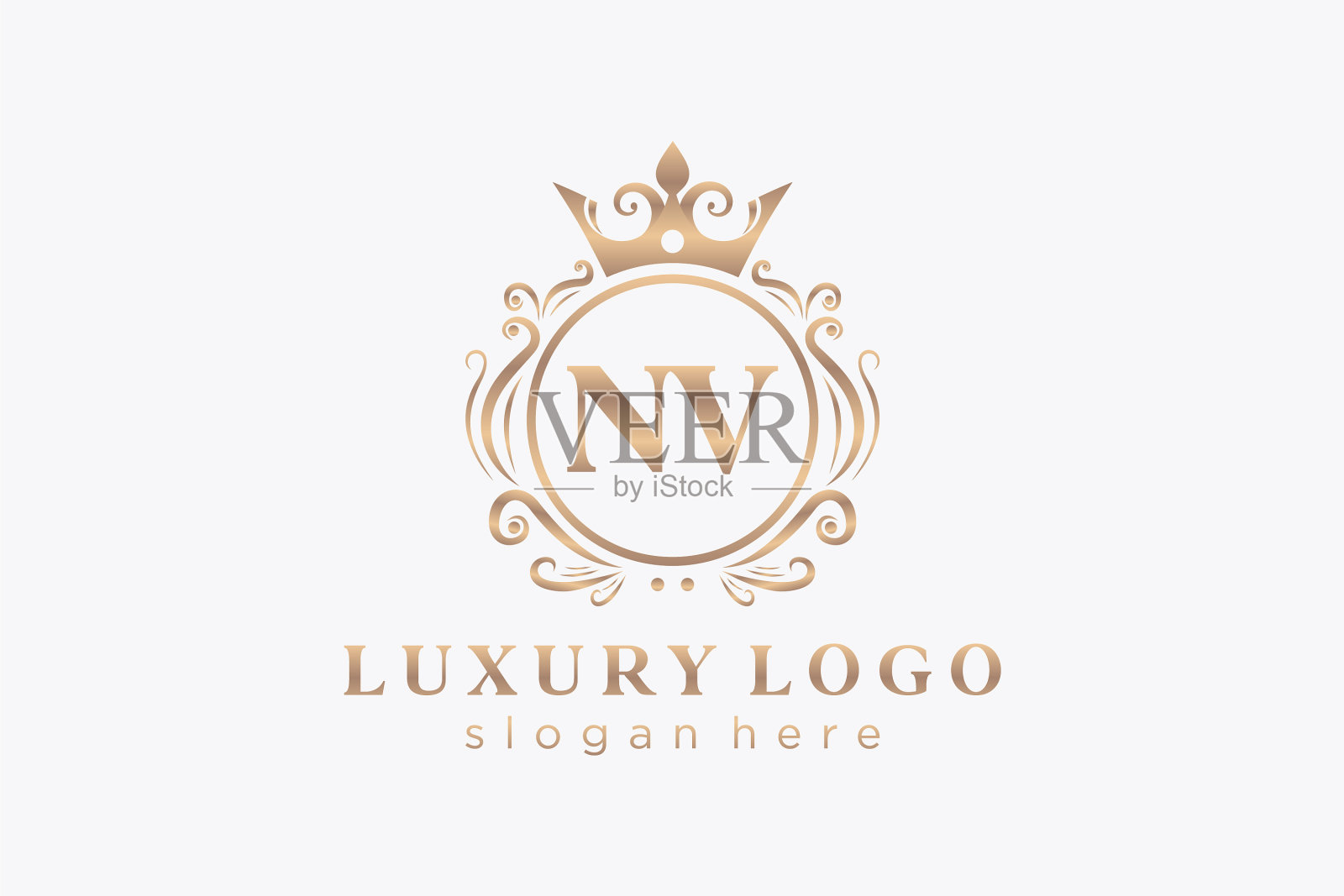 首个nv字母皇家奢侈标志模板中插画图片素材