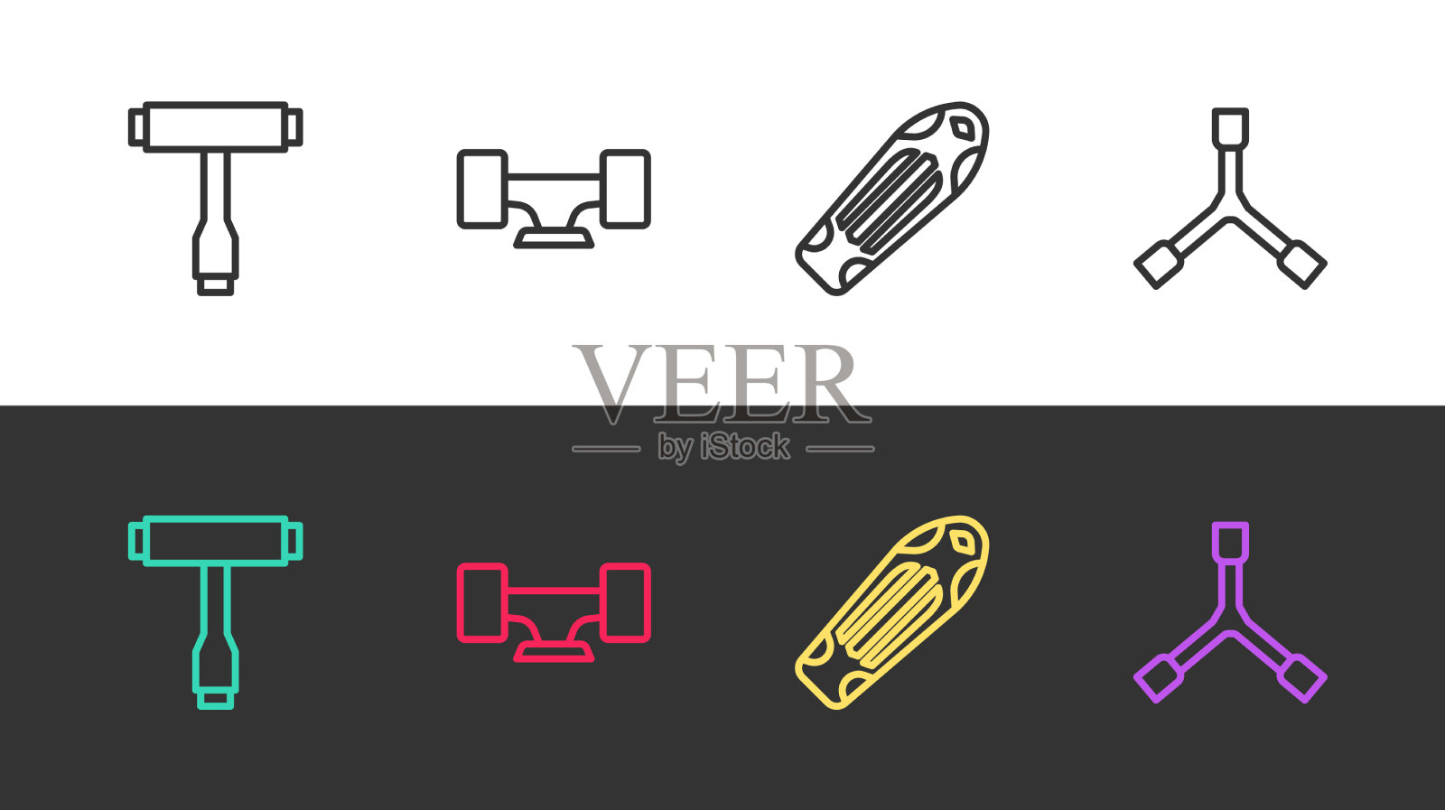 设置直线滑板t型工具轮甲板和y型工具图标素材