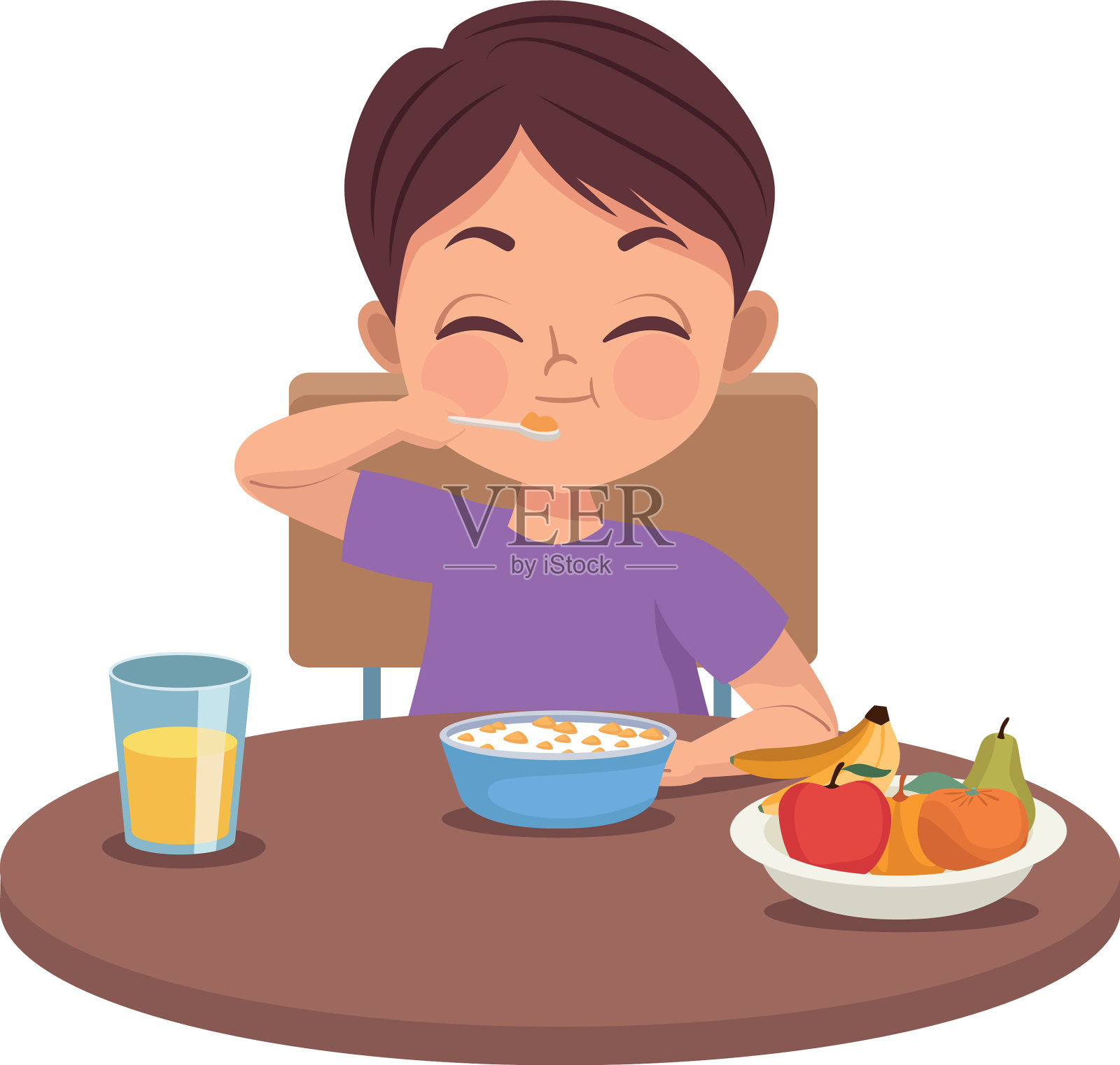小男孩吃早餐插画图片素材