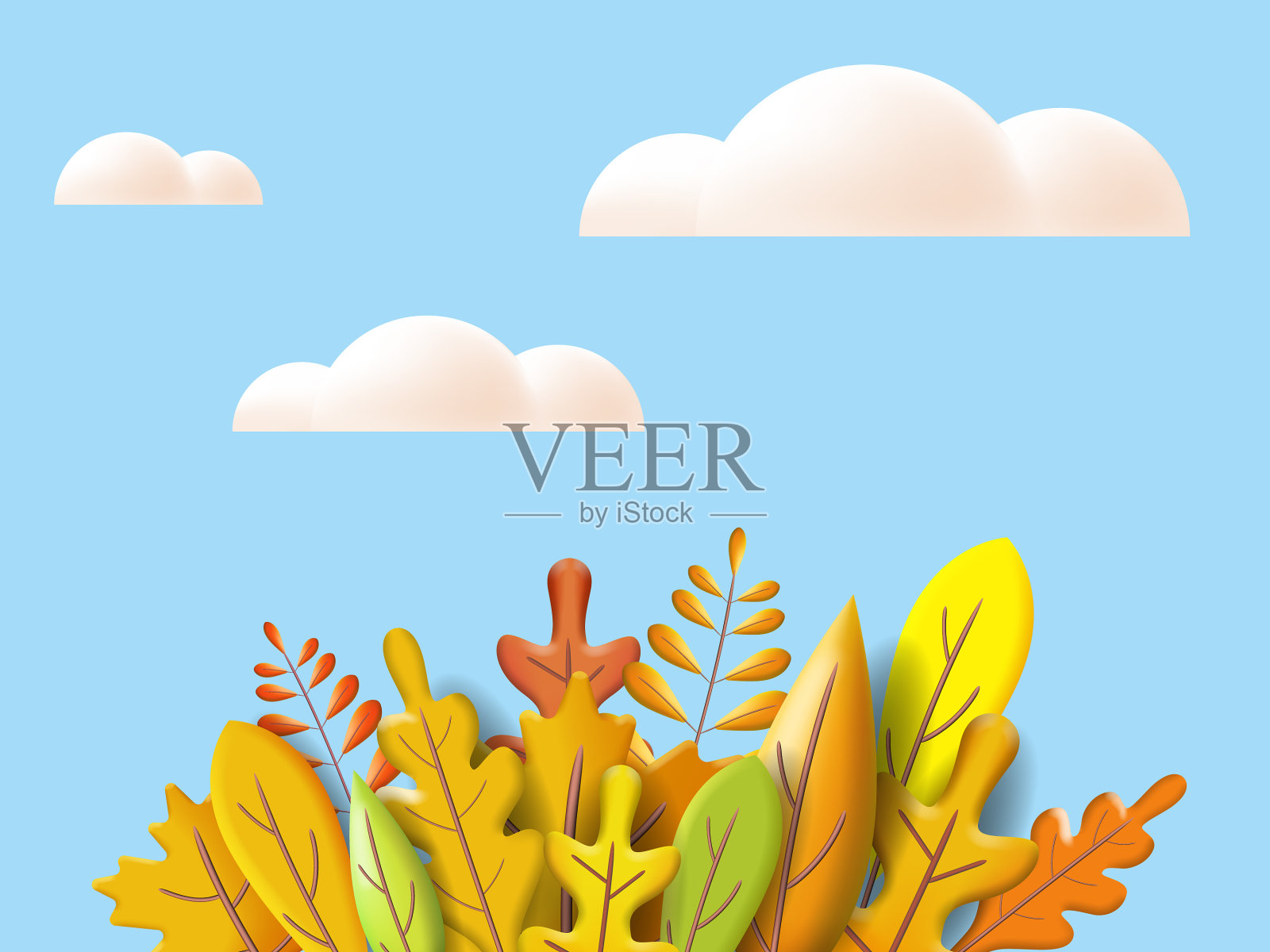 秋天的叶子3d黄色，红色，棕色，橙色插画图片素材