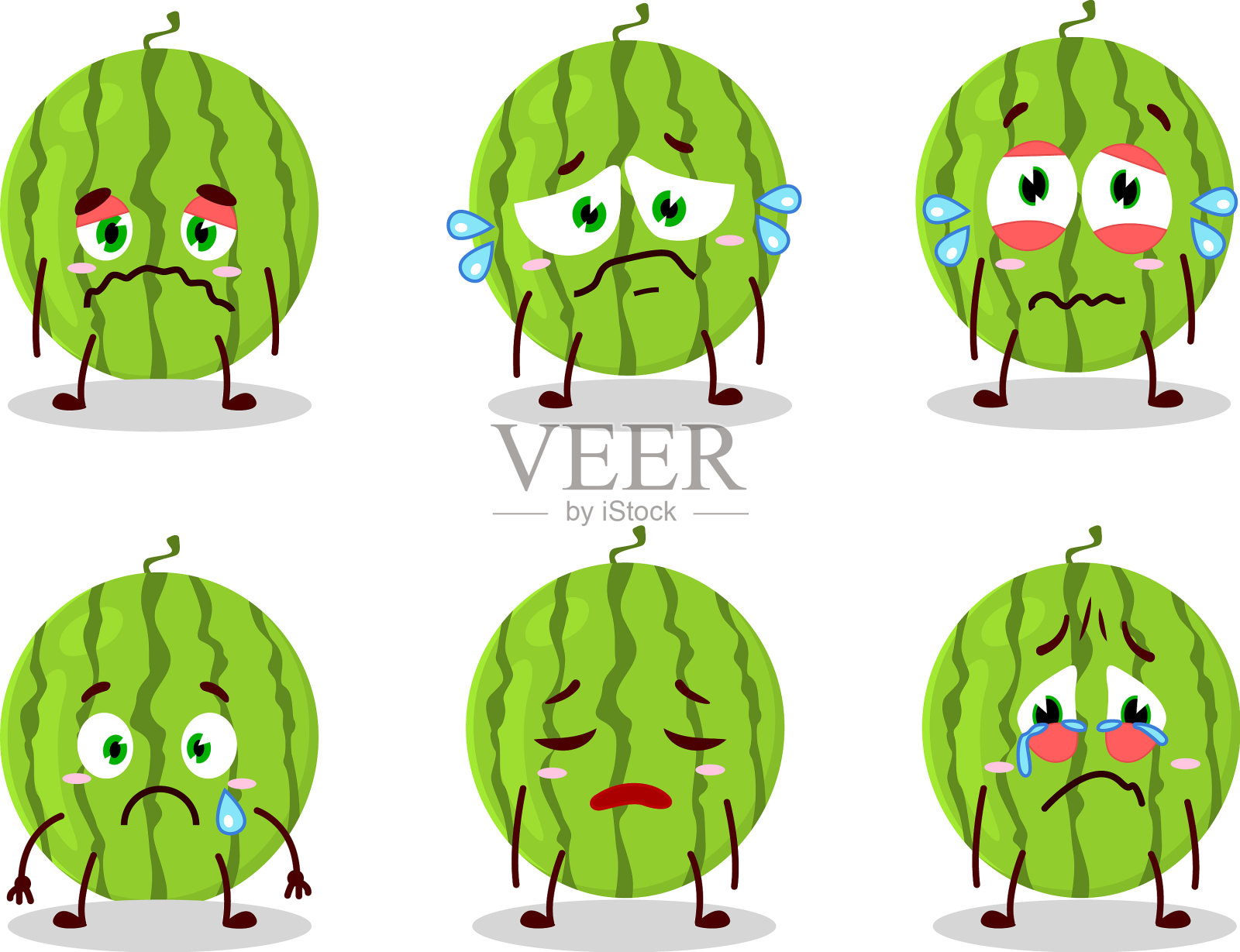 绿西瓜卡通人物带着忧伤插画图片素材