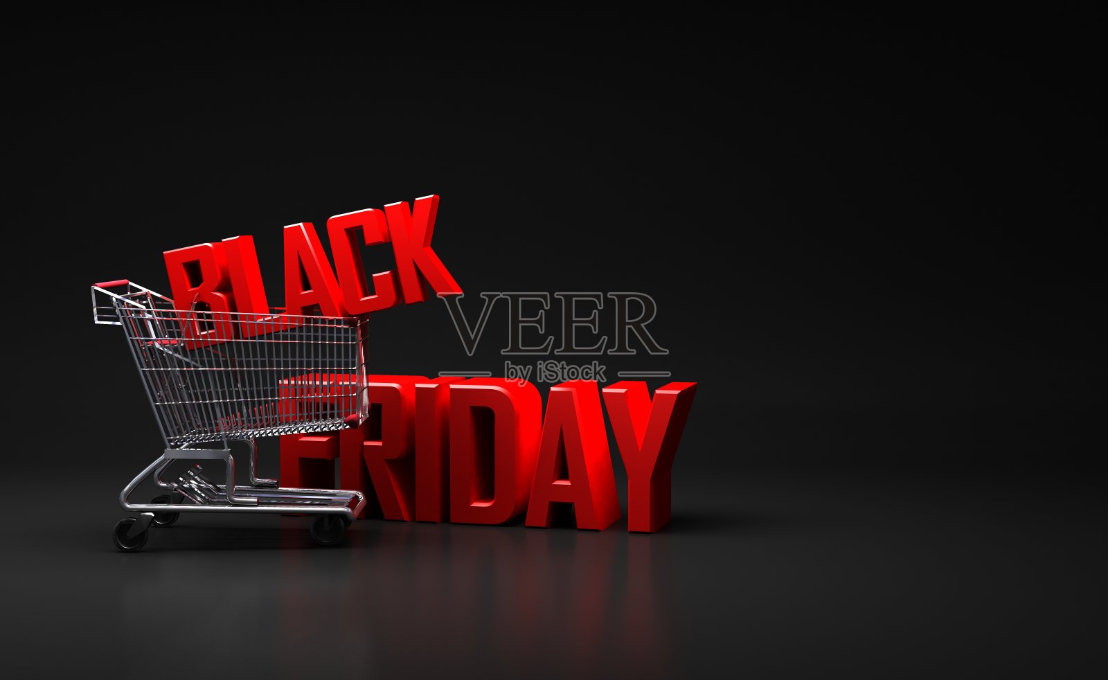 黑色星期五超市购物车的销售标志，3D渲染照片摄影图片