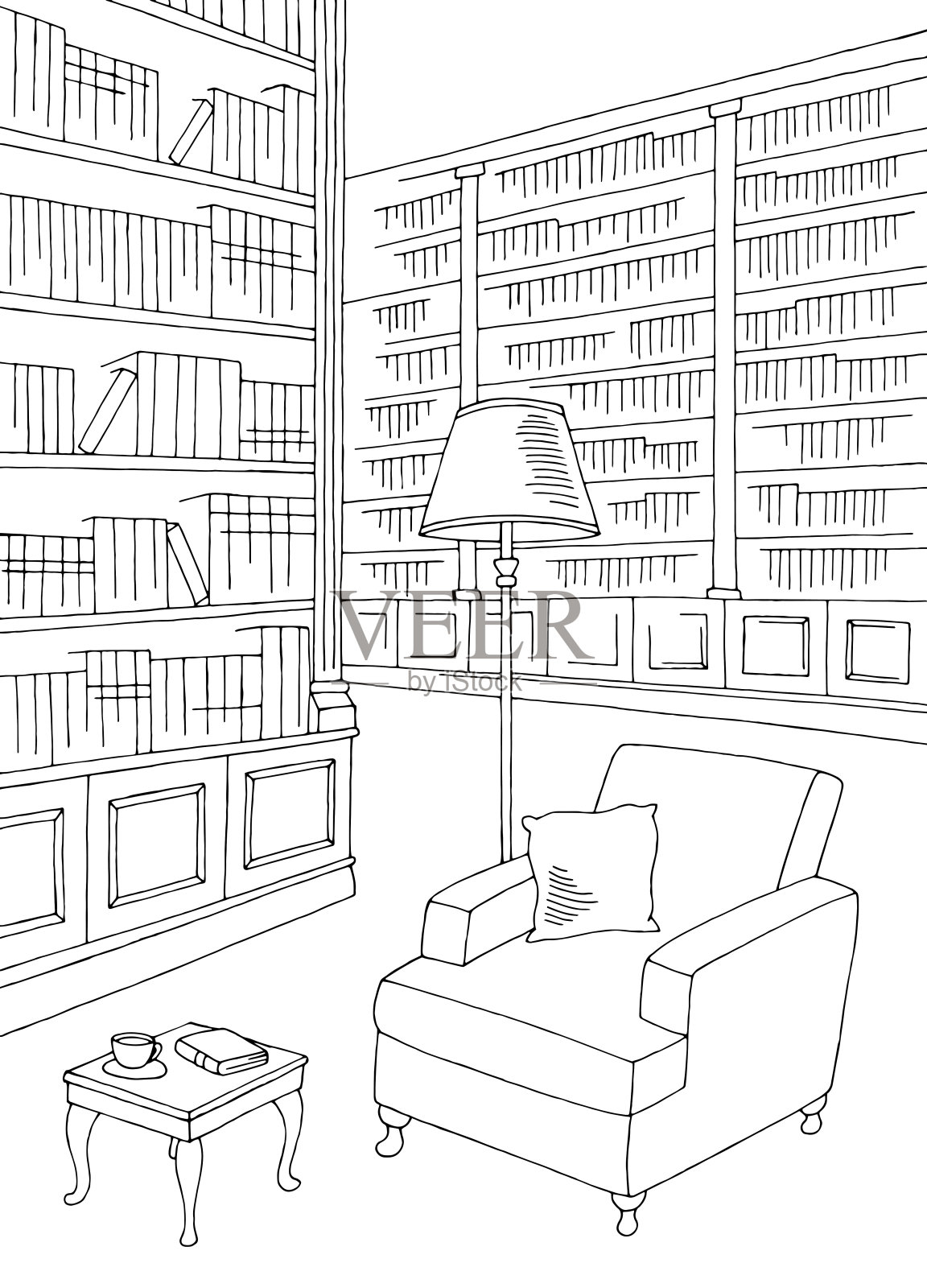 库内部图形黑白色垂直草图插图向量插画图片素材