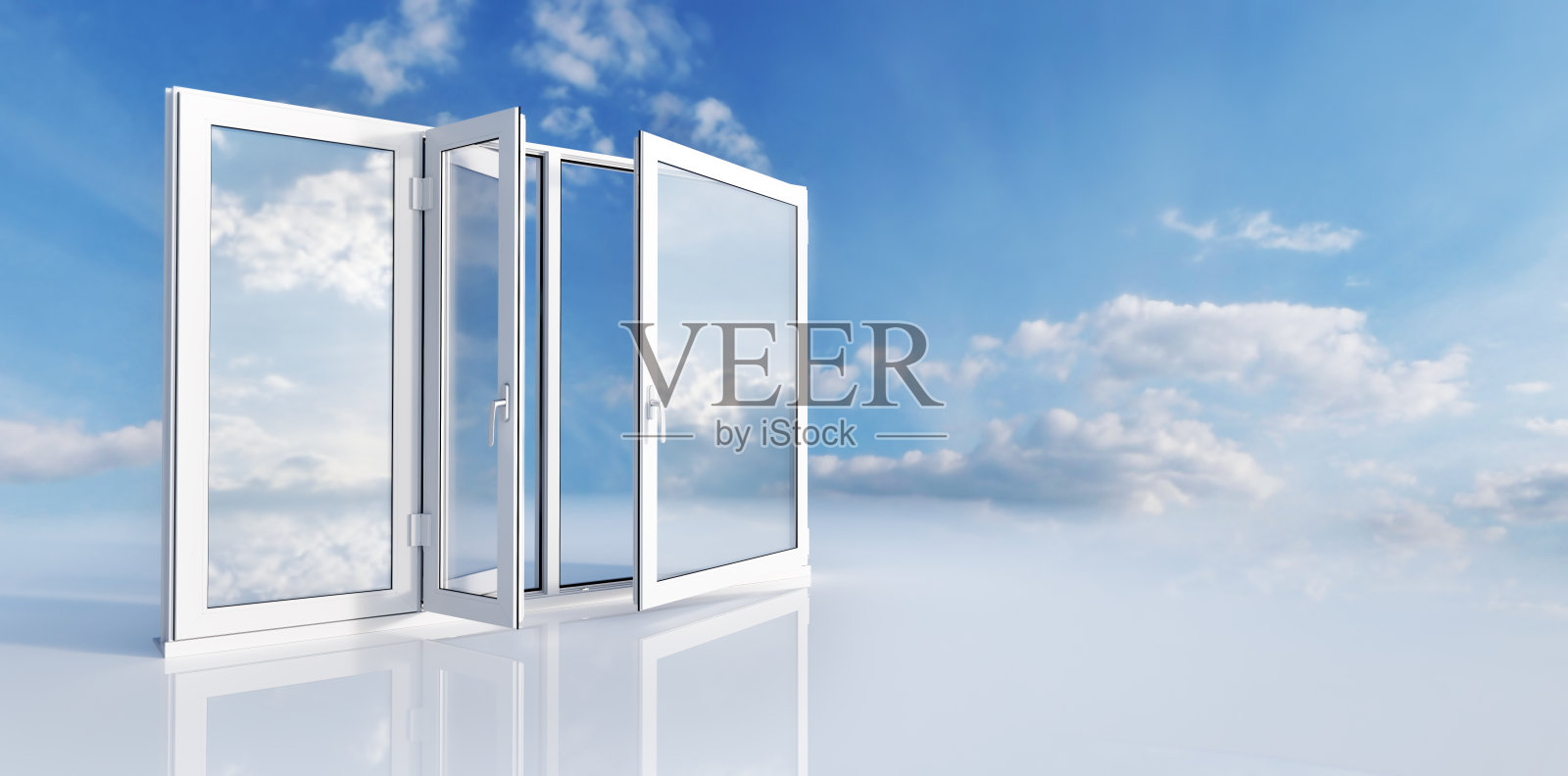 新的清晰和干净打开PCV窗口在晴朗的天空照片摄影图片