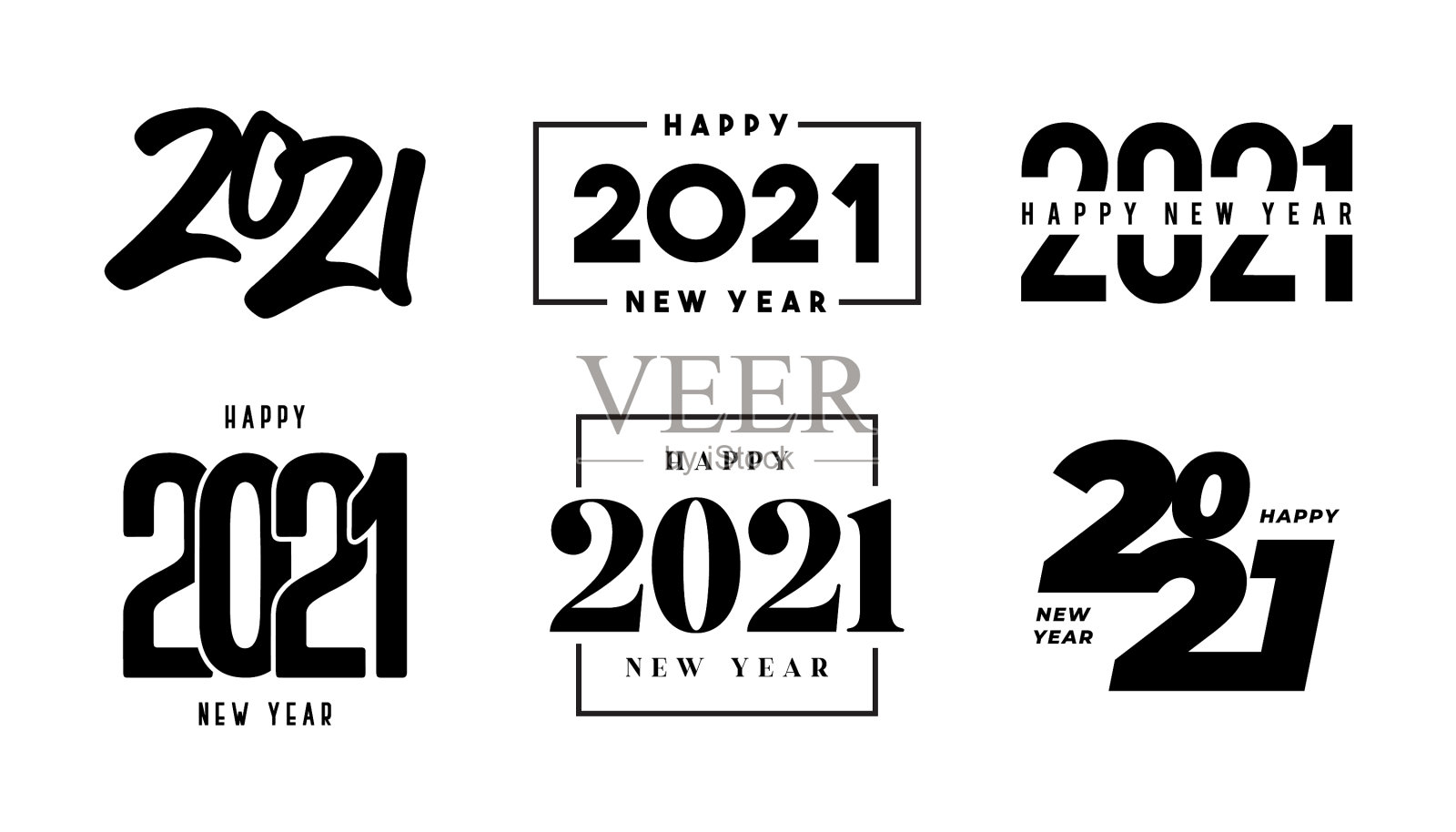 大套2021年新年快乐标志文字设计插画图片素材