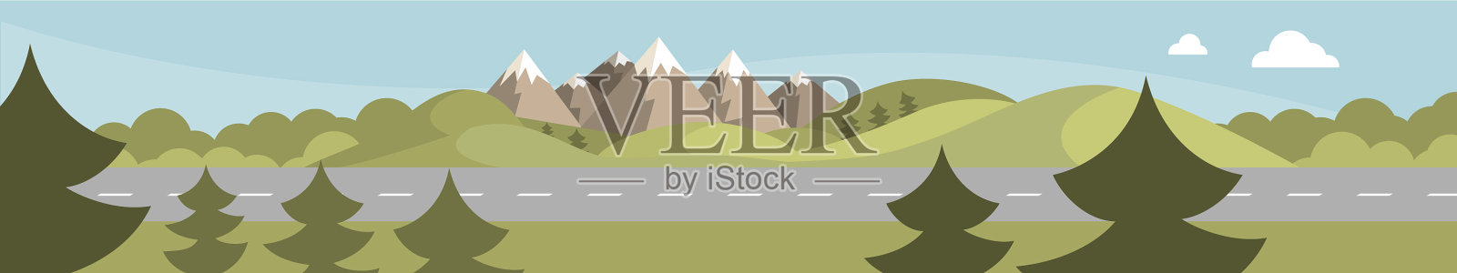 道路及山地景观平面设计插画图片素材