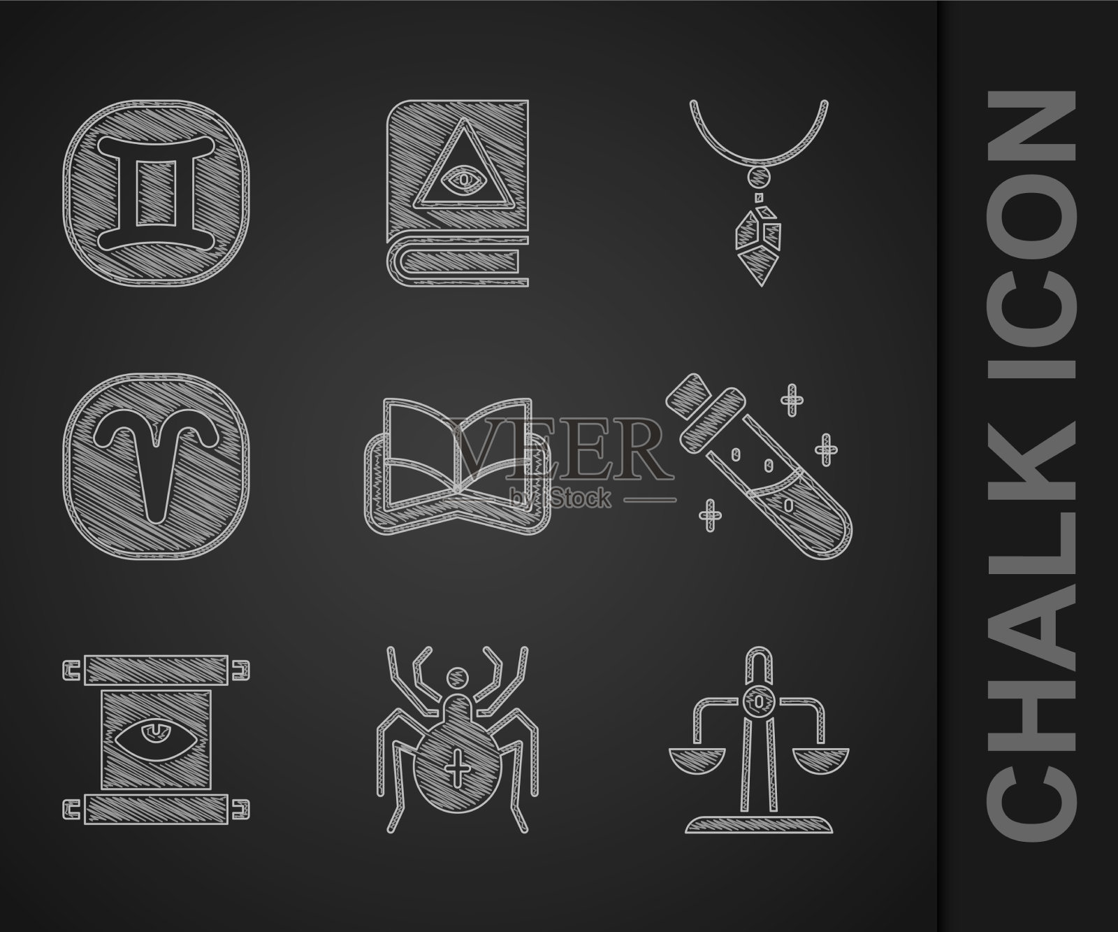 集古代魔法书蜘蛛天秤座生肖图标素材