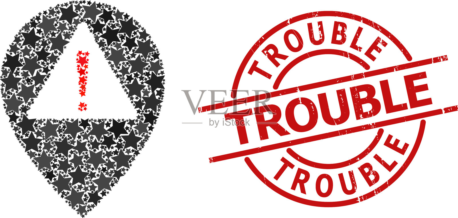 警告地图指针星马赛克和麻烦插画图片素材