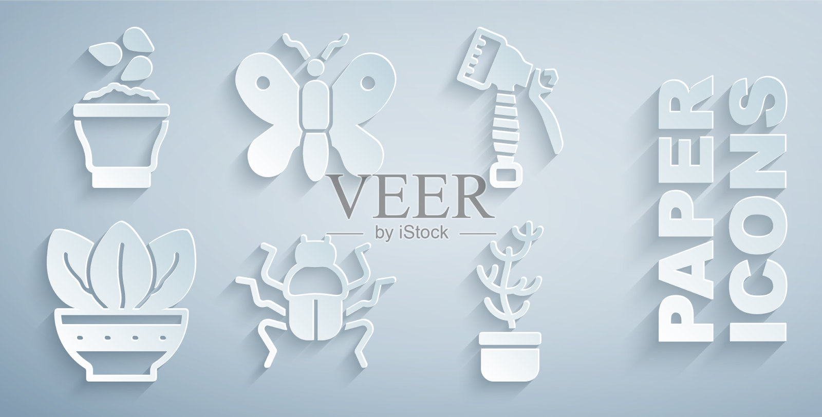 将甲虫水喷雾瓶植物置于花盆中图标素材