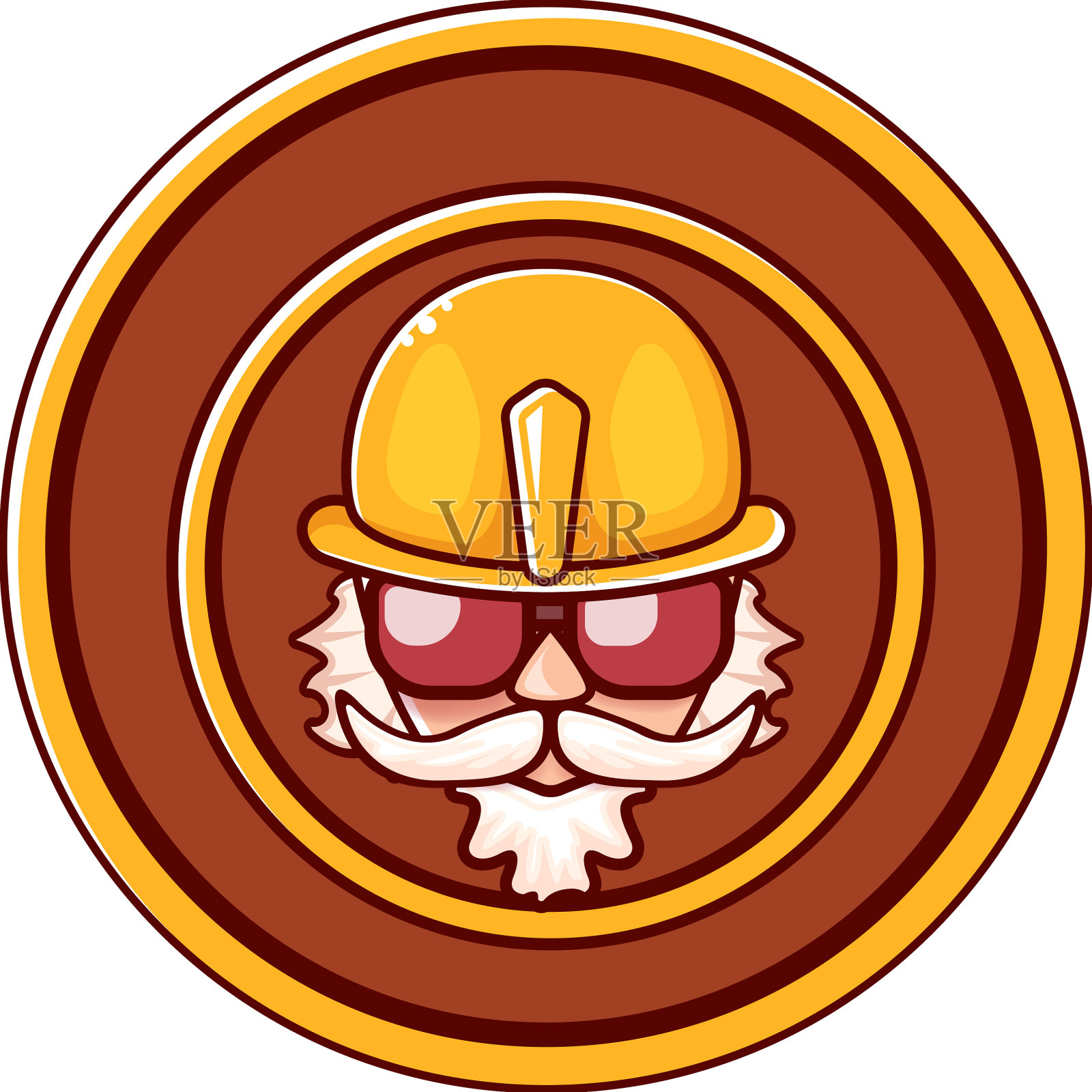 带着橙色头盔和胡子的工人男人图标设计元素图片